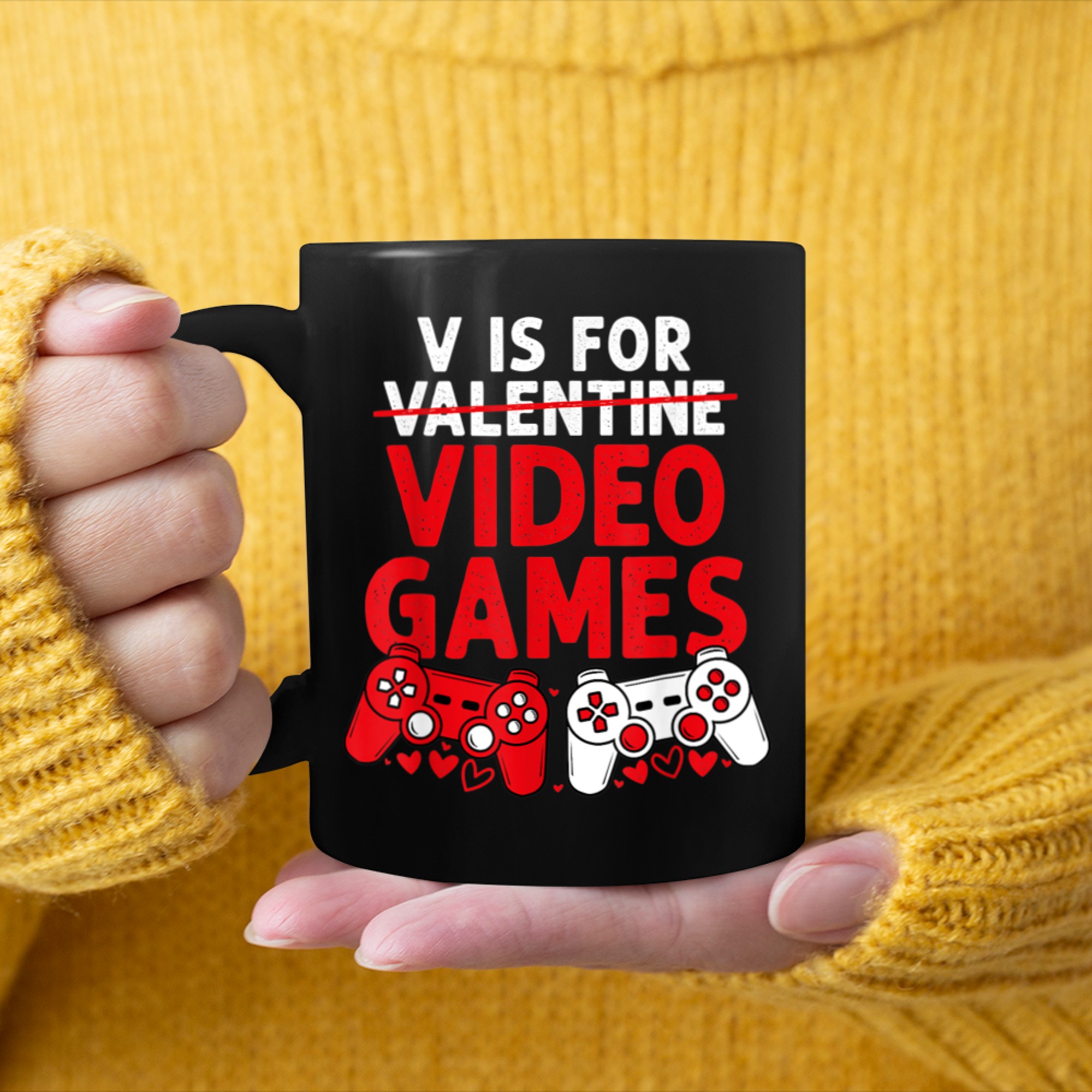 V Is For Video Games Valentines Day Funny Gamer Boy Men (5) mug black