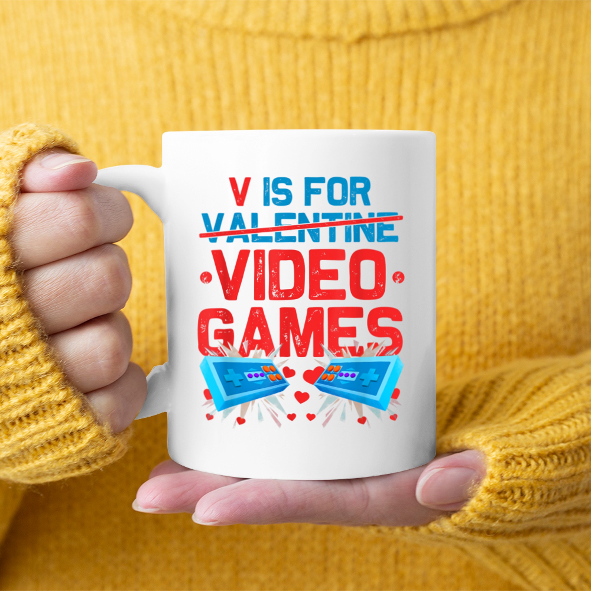 V Is For Video Games Valentines Day Funny Gamer Boy Men (7) mug white