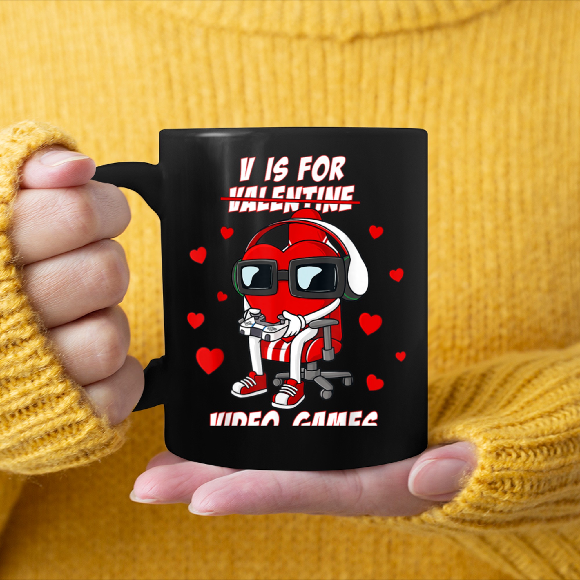 V Is For Video Games Valentines Day Funny Gamer Boys Kids (1) mug black