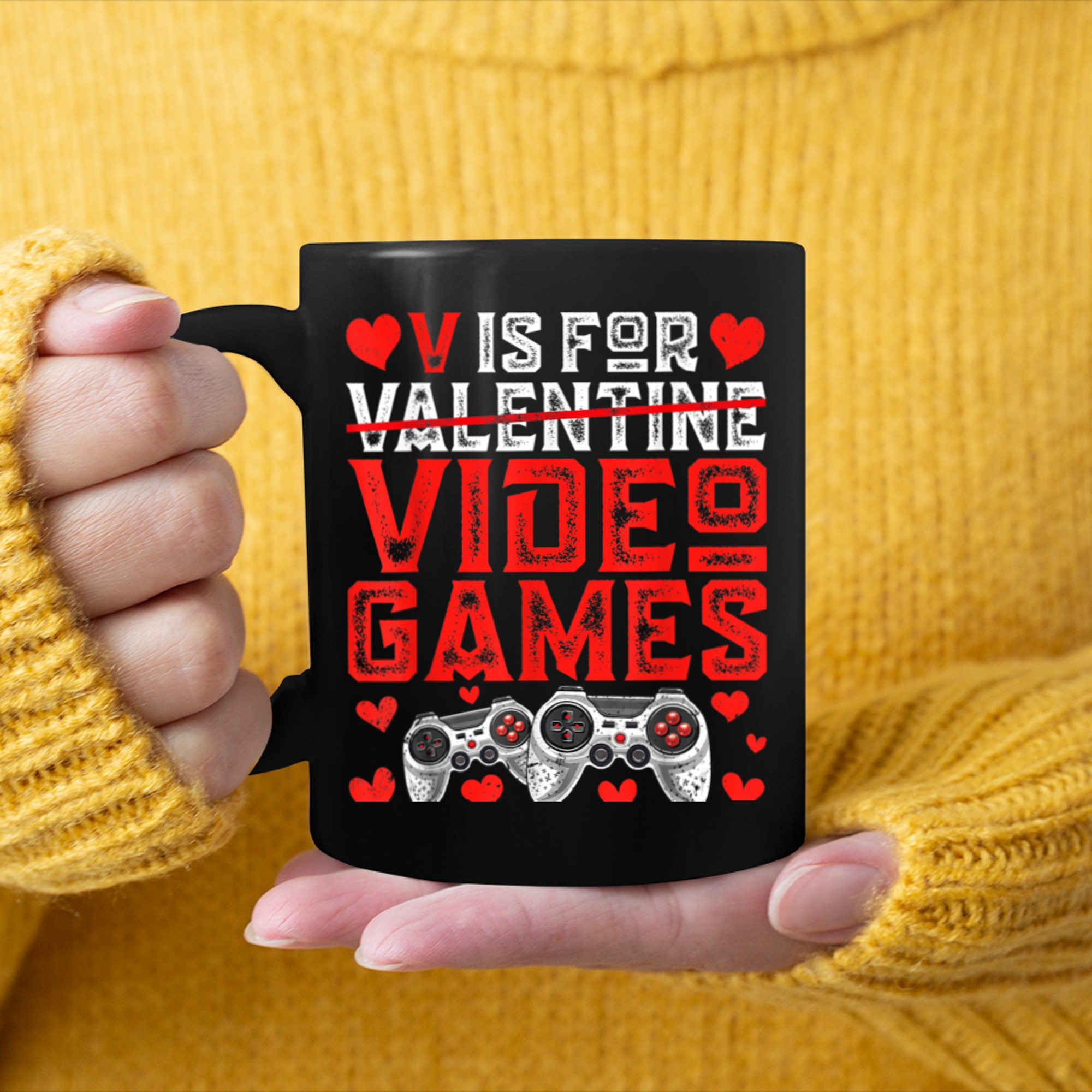 V Is For Video Games Valentine's Day Funny Gamer Boys Men mug black