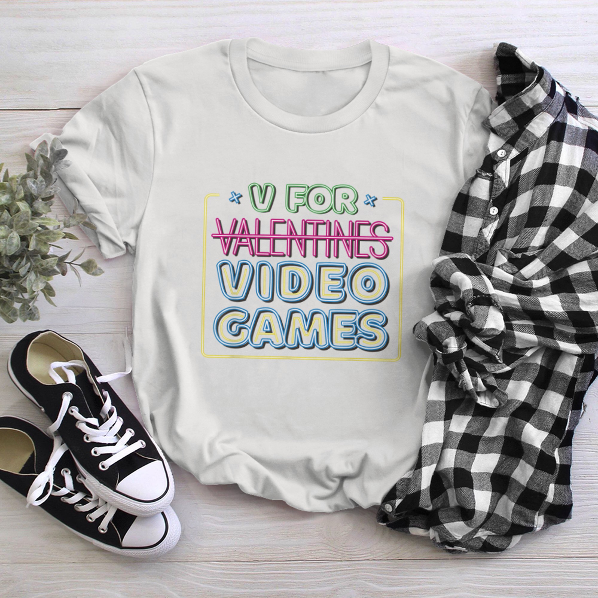 V is for Video Games Valentines Day Funny Gamer Mens Boys (3) t-shirt white