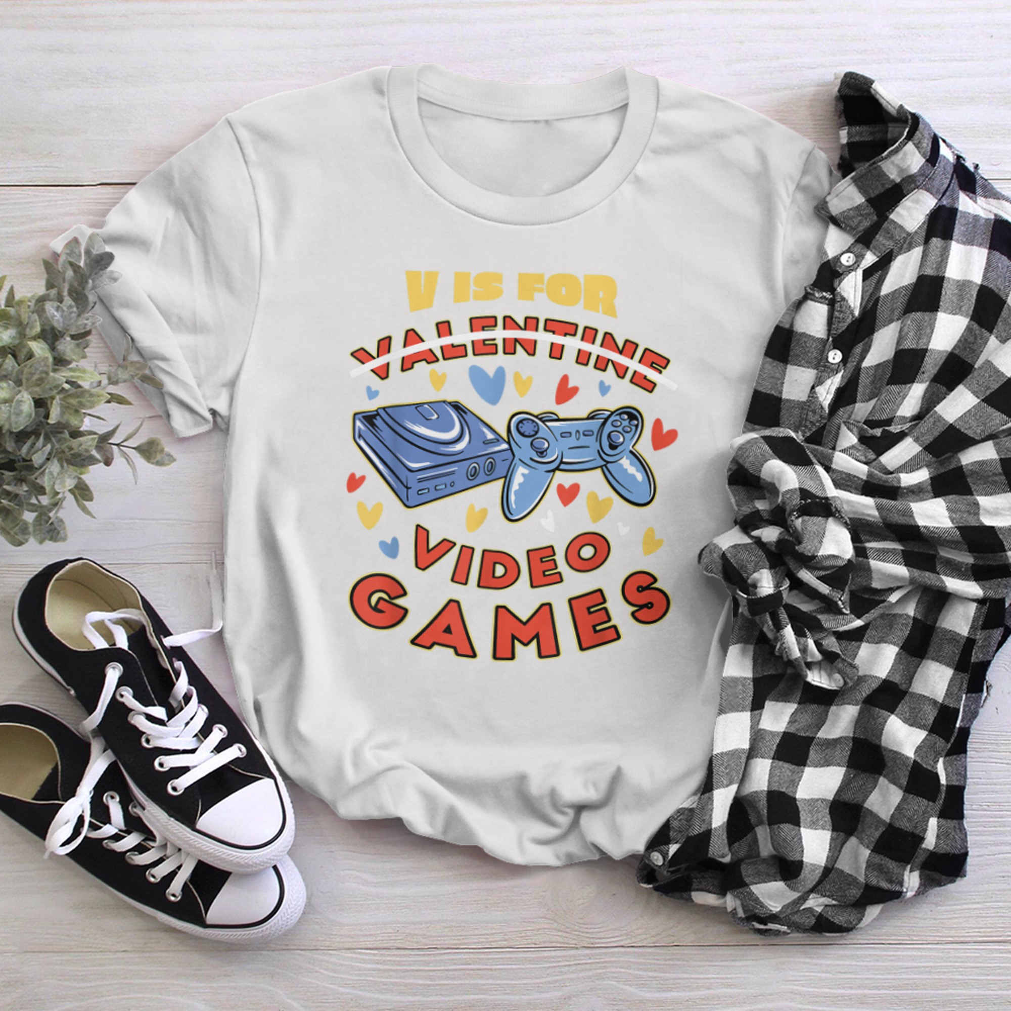 V is for Video Games Valentines Day Funny Gamer Mens Boys (6) t-shirt white