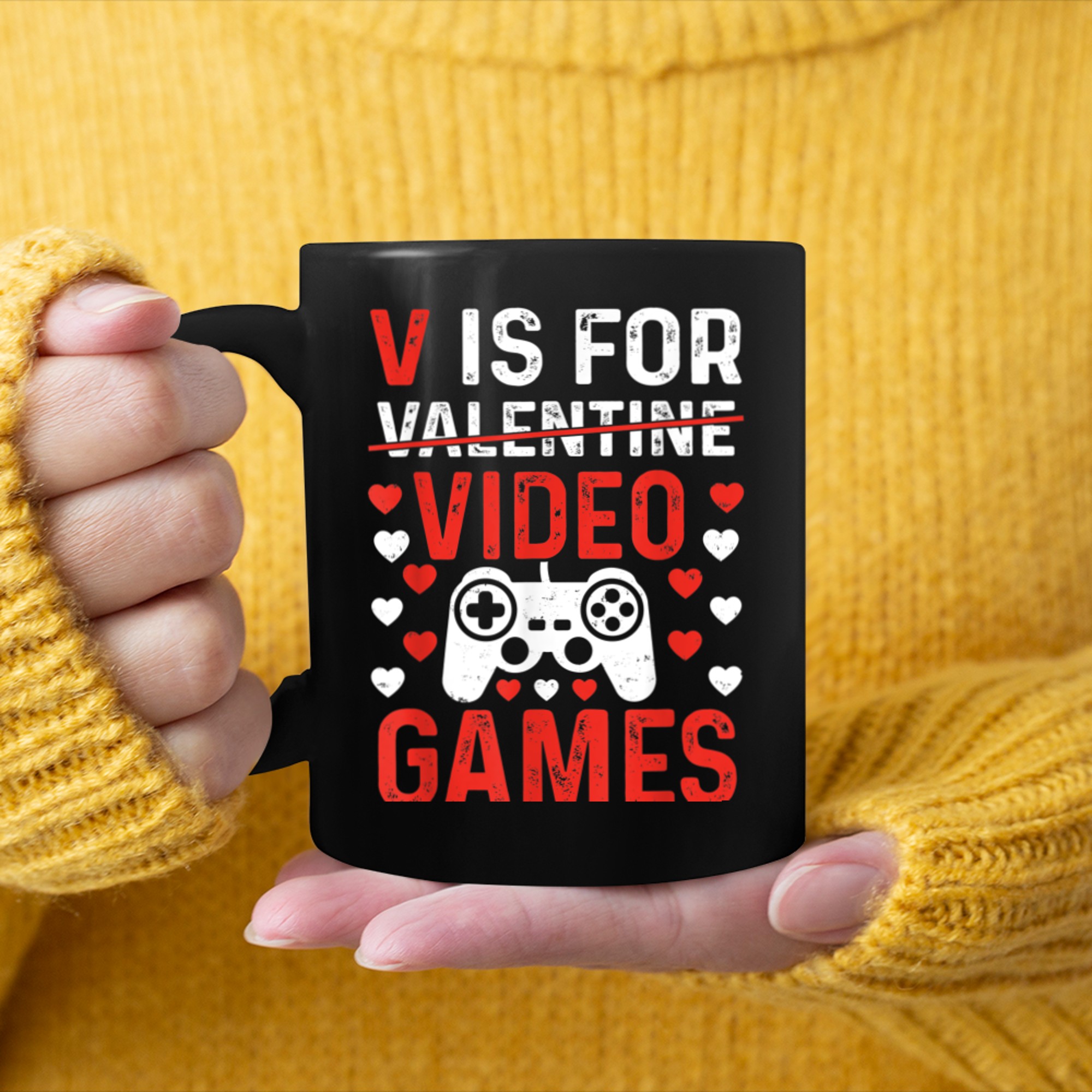 V is for Video Games Valentines Day Funny Gamer Mens Boys (7) mug black