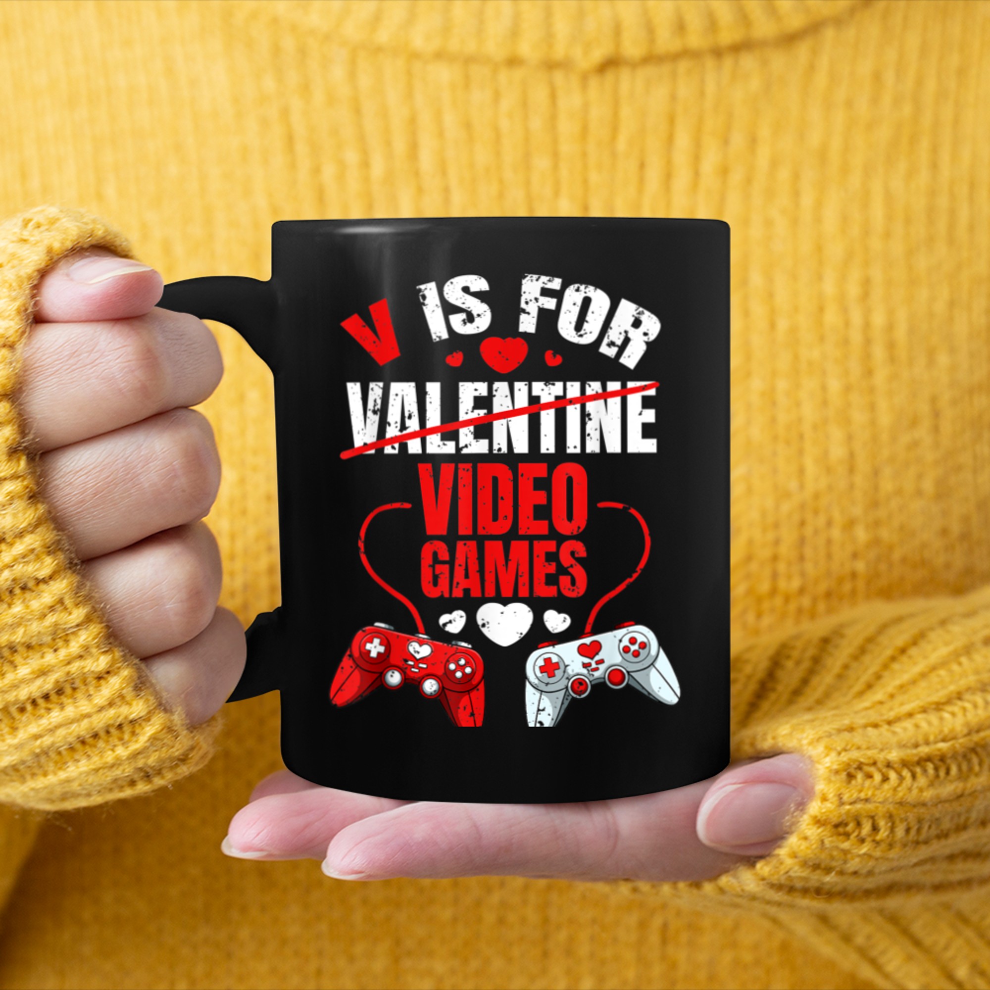 V Is For Video Games Valentines Day Funny Gaming Gamer (3) mug black