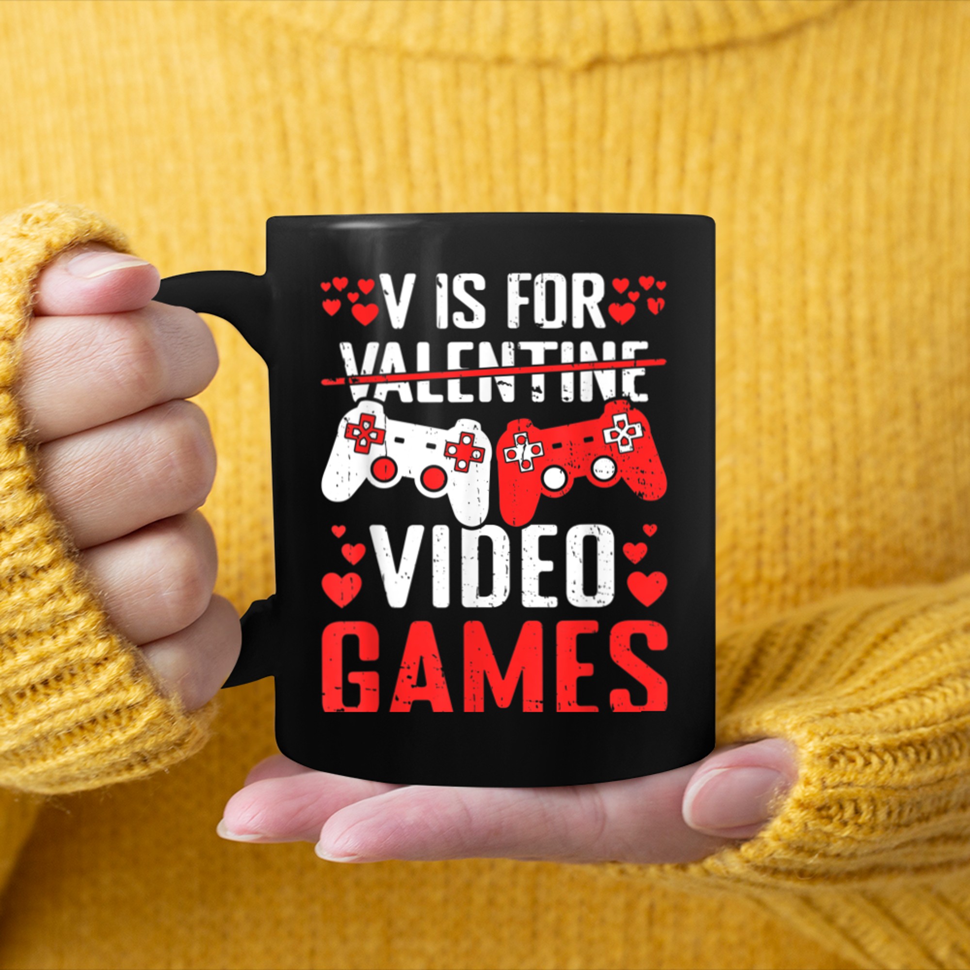 V Is For Video Games Valentines Day Funny Valentine Gaming (1) mug black