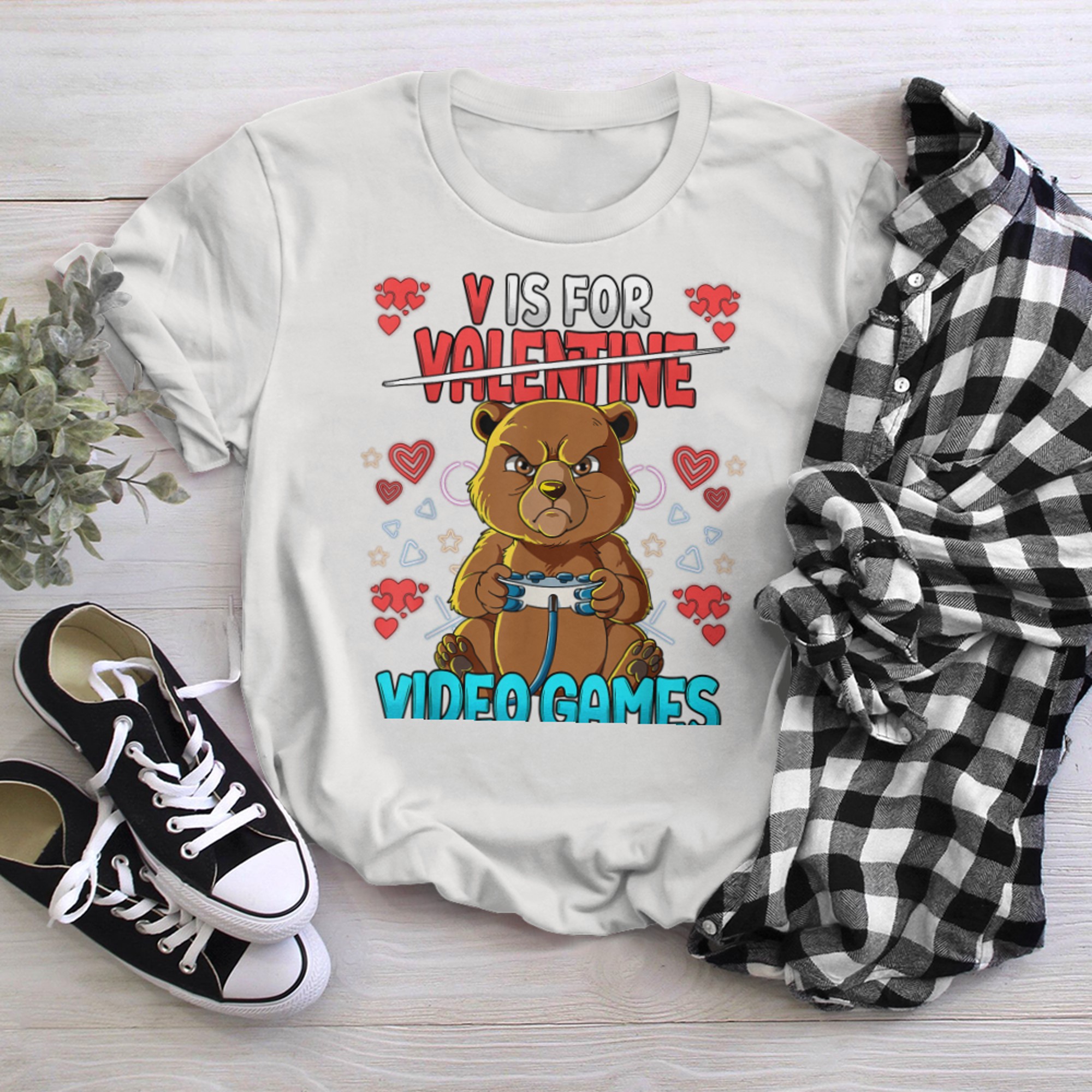 V Is For Video Games Valentines Day Gamer (1) t-shirt white