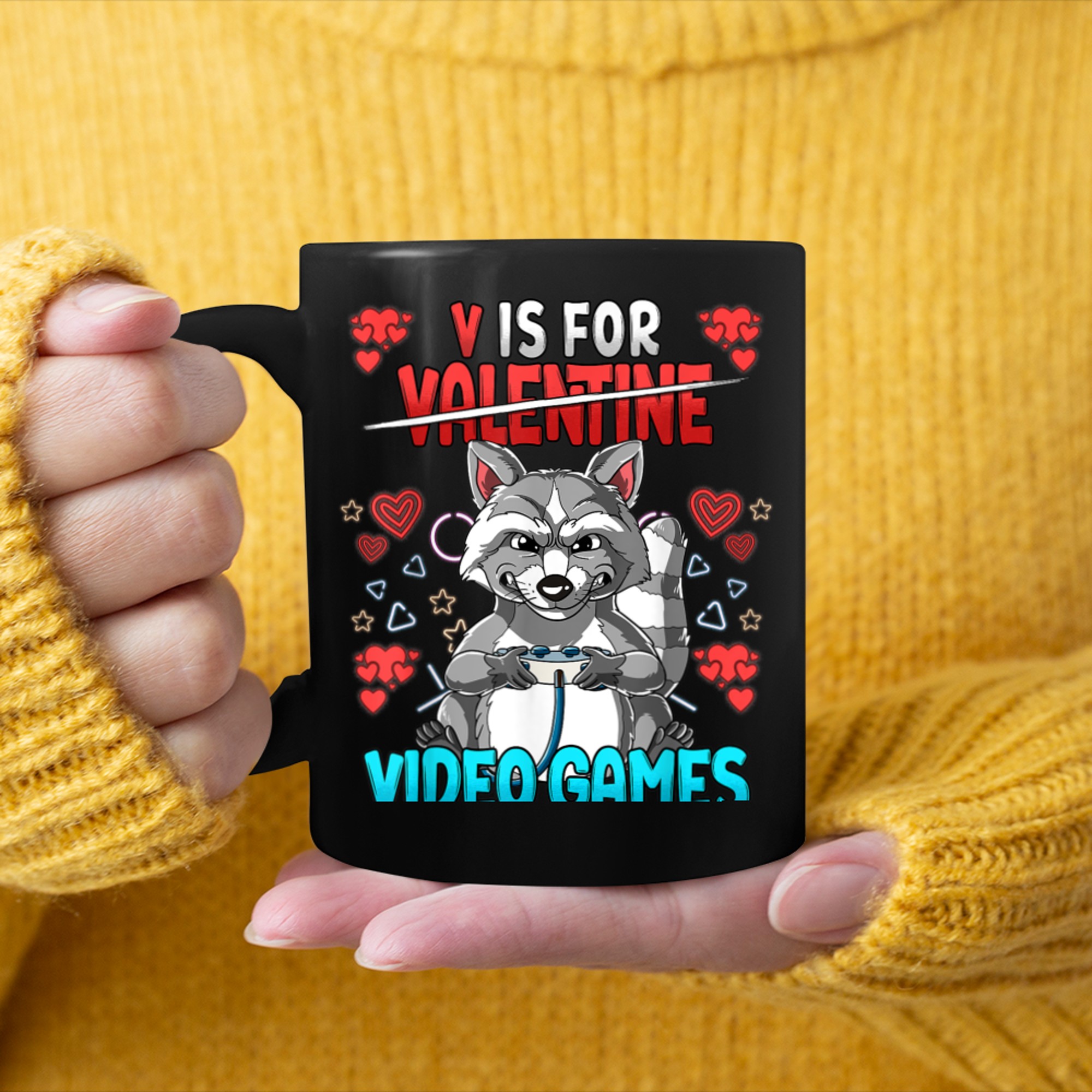 V Is For Video Games Valentines Day Gamer (10) mug black