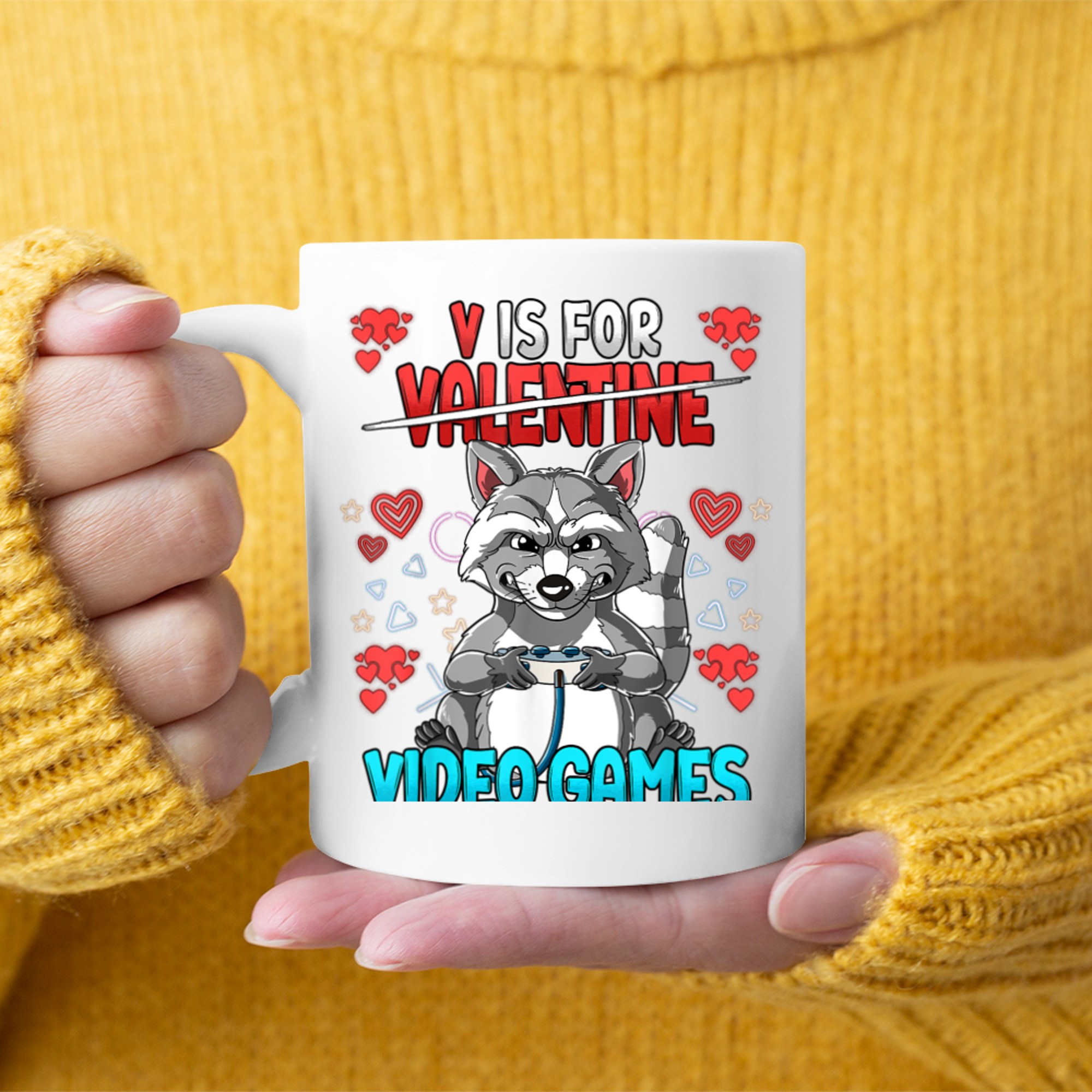 V Is For Video Games Valentines Day Gamer (10) mug white