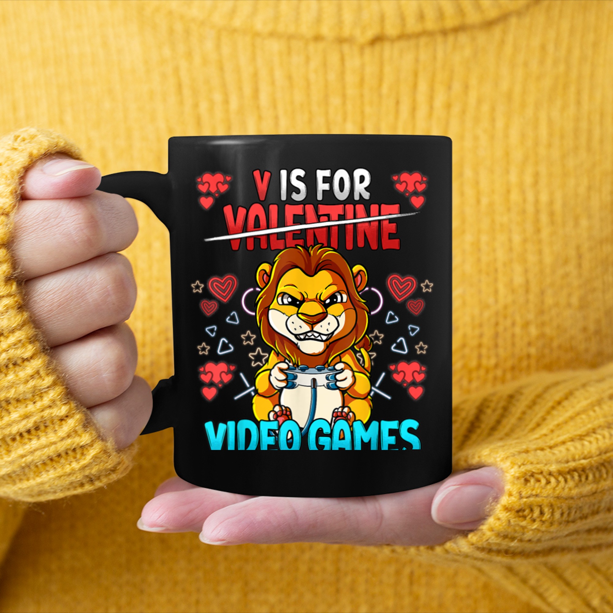 V Is For Video Games Valentines Day Gamer (11) mug black