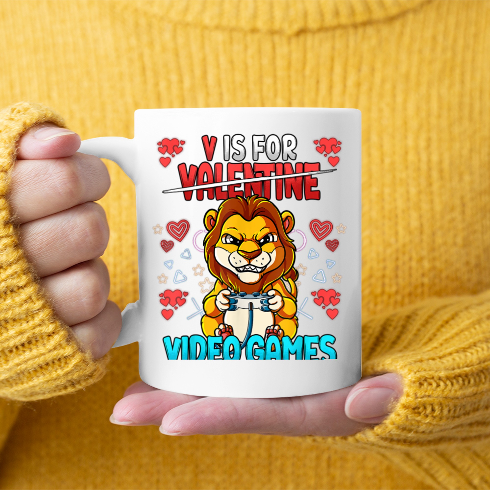 V Is For Video Games Valentines Day Gamer (11) mug white