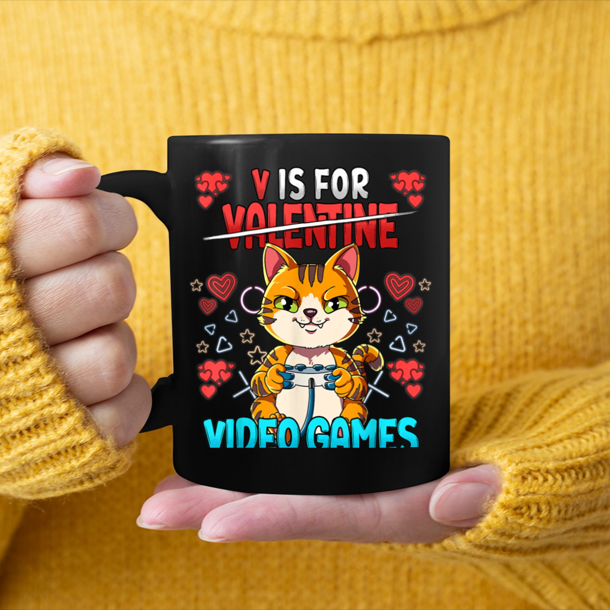 V Is For Video Games Valentines Day Gamer (12) mug black