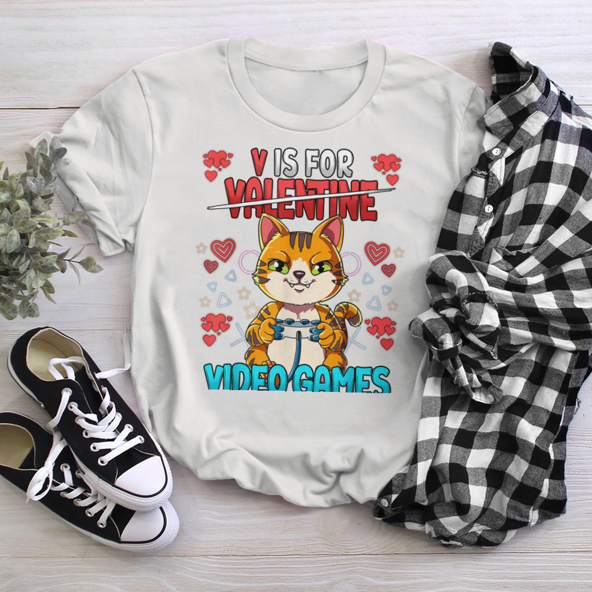 V Is For Video Games Valentines Day Gamer (12) t-shirt white