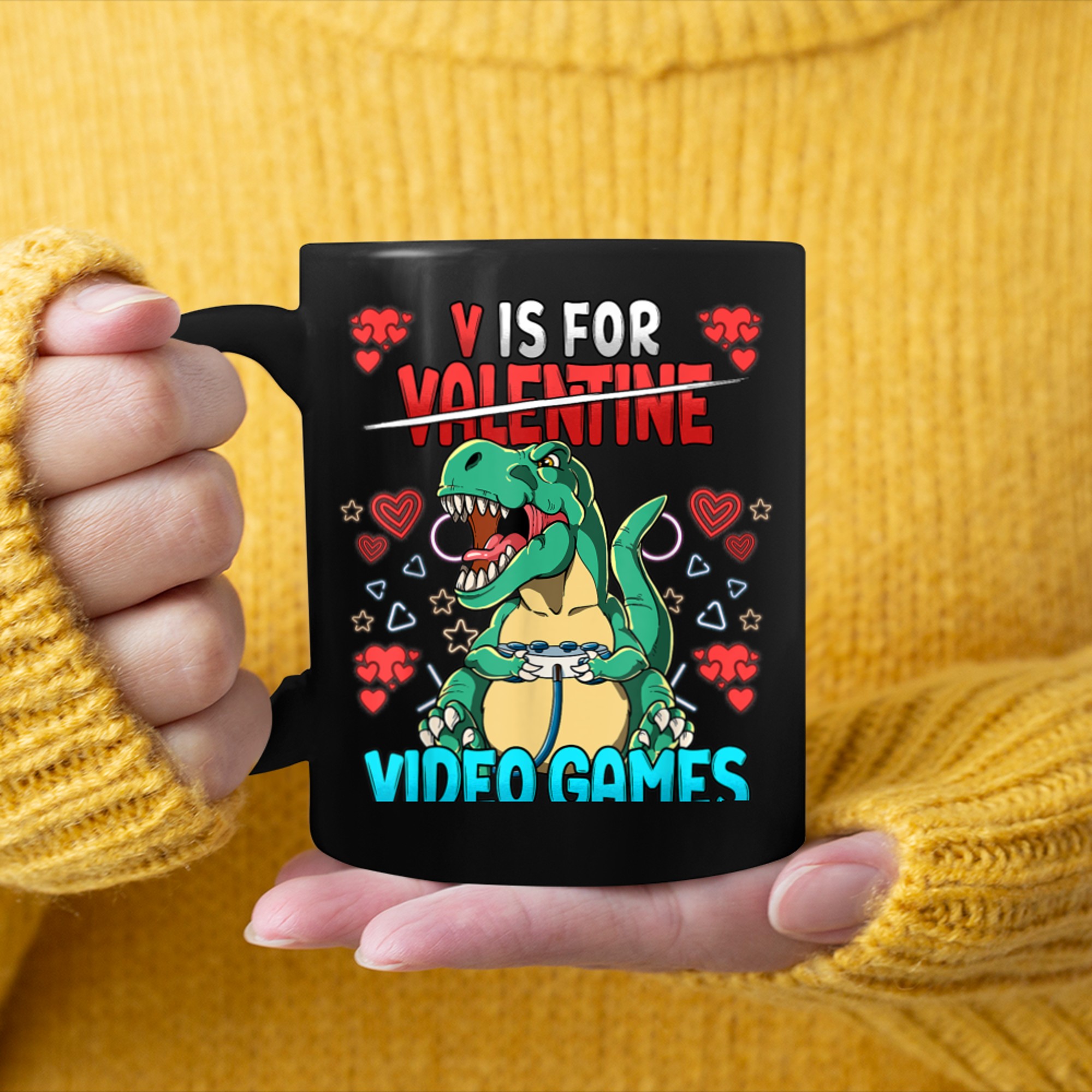 V Is For Video Games Valentines Day Gamer (13) mug black