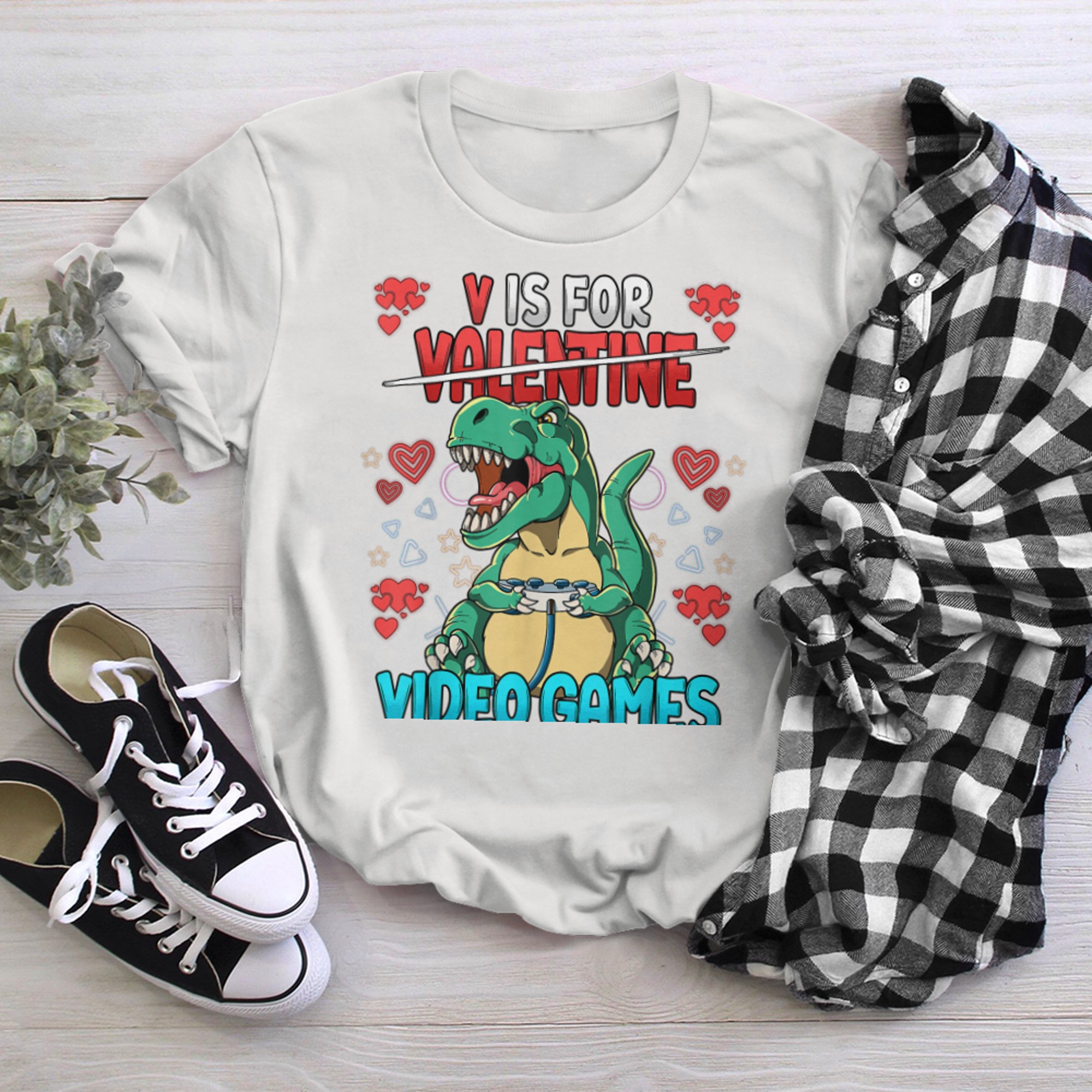 V Is For Video Games Valentines Day Gamer (13) t-shirt white