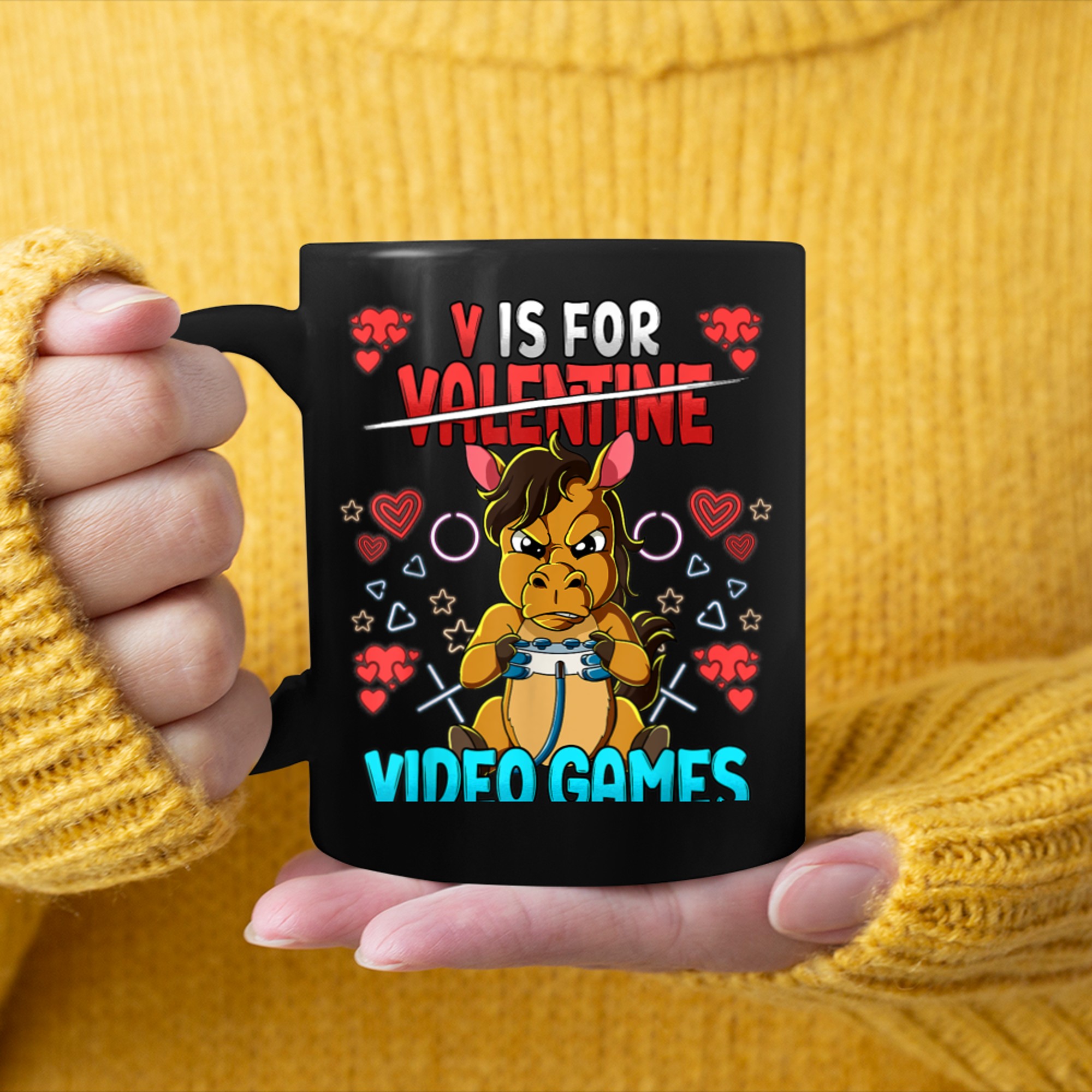 V Is For Video Games Valentines Day Gamer (14) mug black