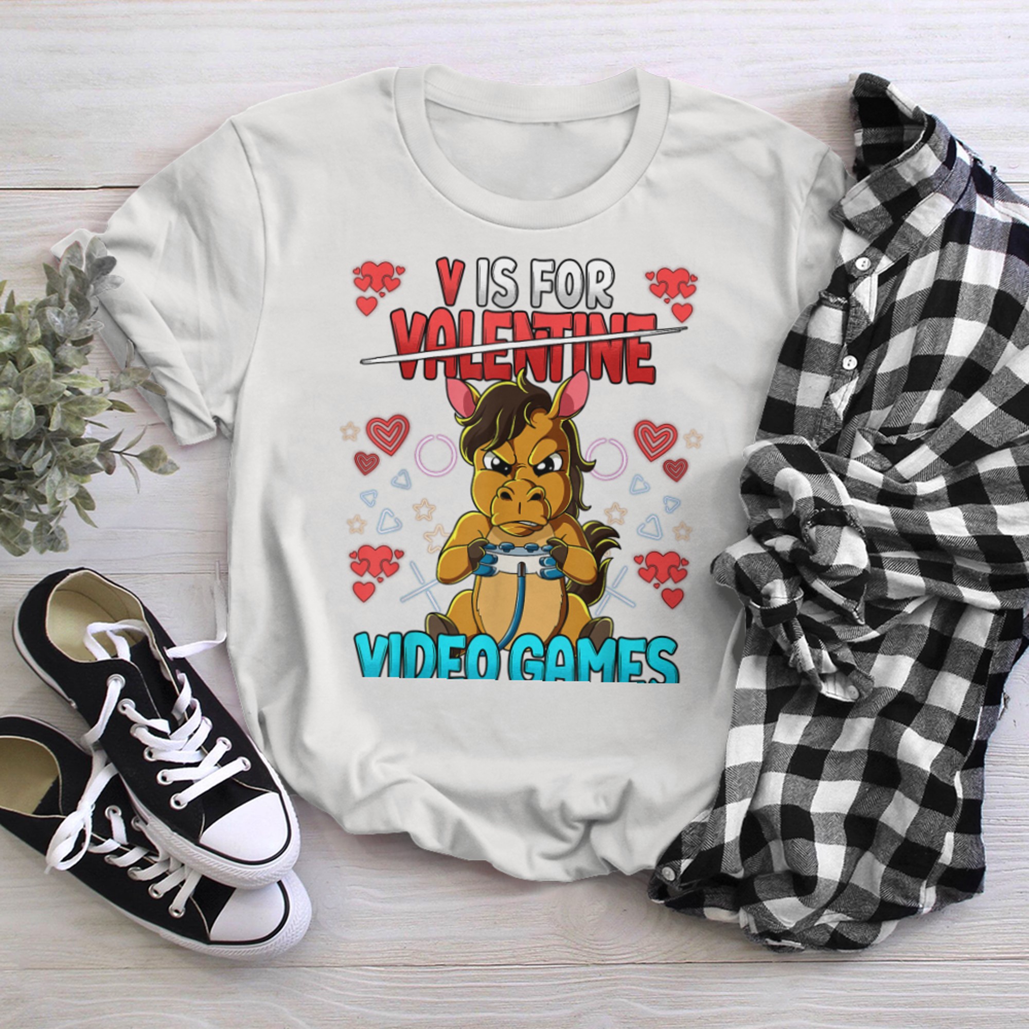 V Is For Video Games Valentines Day Gamer (14) t-shirt white