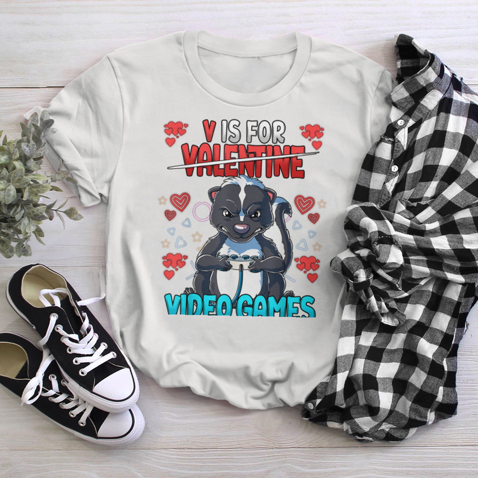 V Is For Video Games Valentines Day Gamer (15) t-shirt white