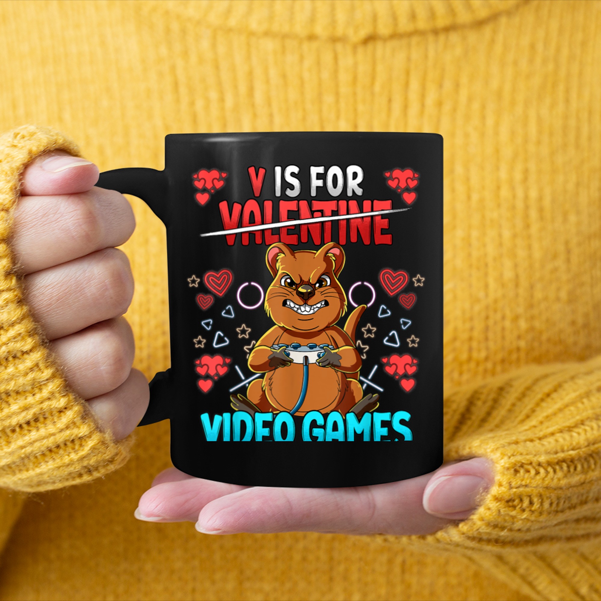 V Is For Video Games Valentines Day Gamer (16) mug black