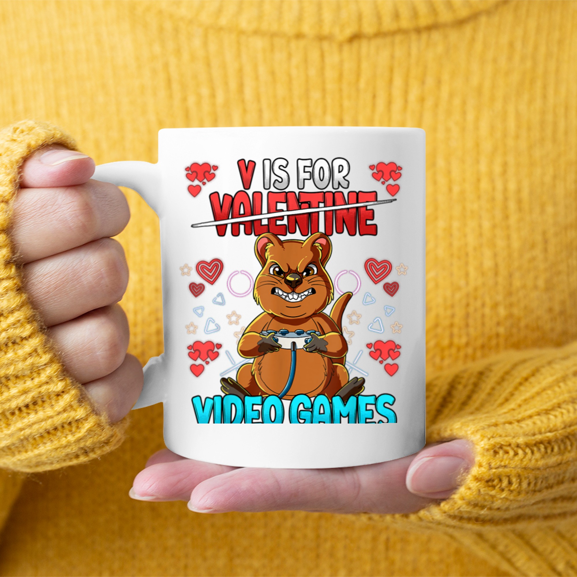 V Is For Video Games Valentines Day Gamer (16) mug white