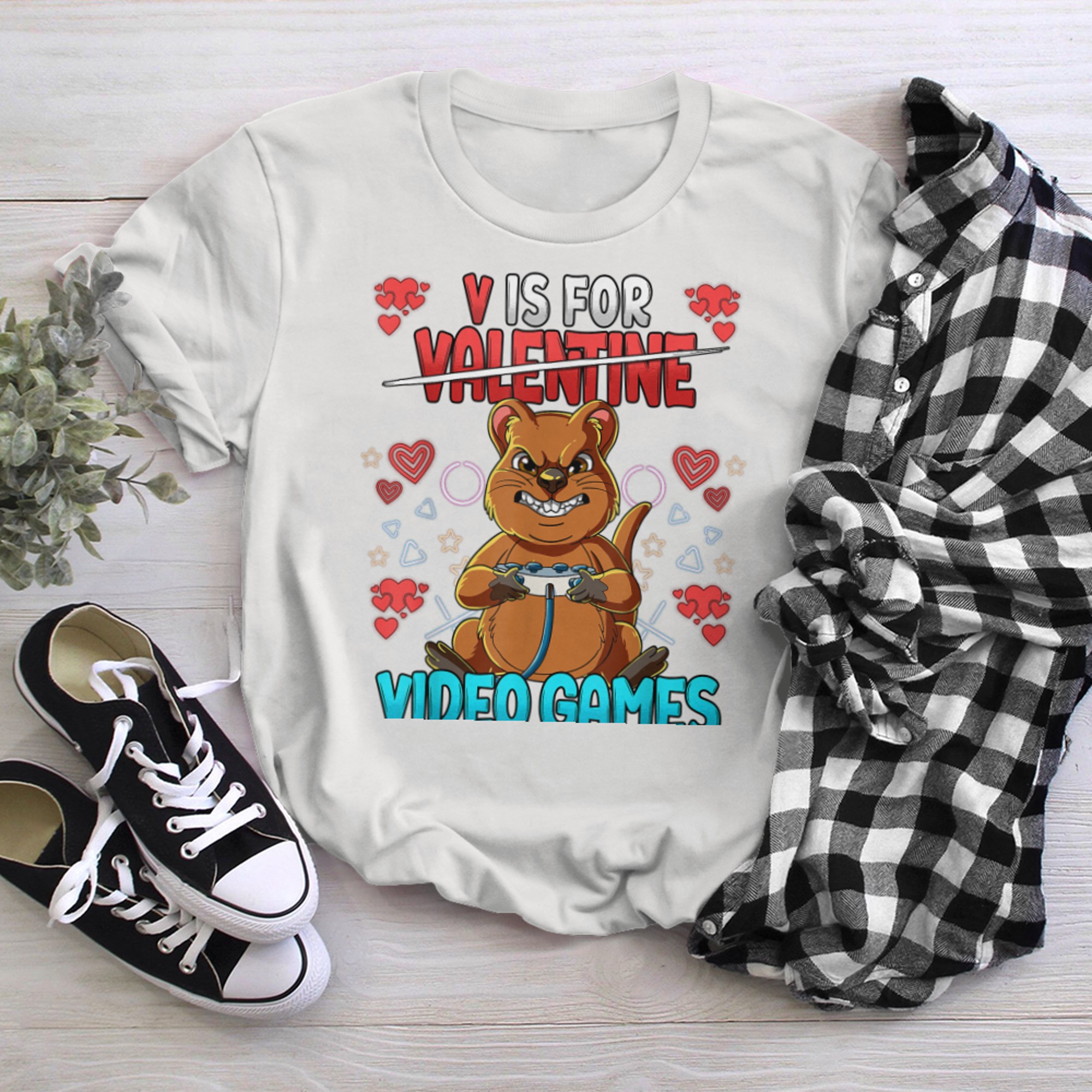 V Is For Video Games Valentines Day Gamer (16) t-shirt white