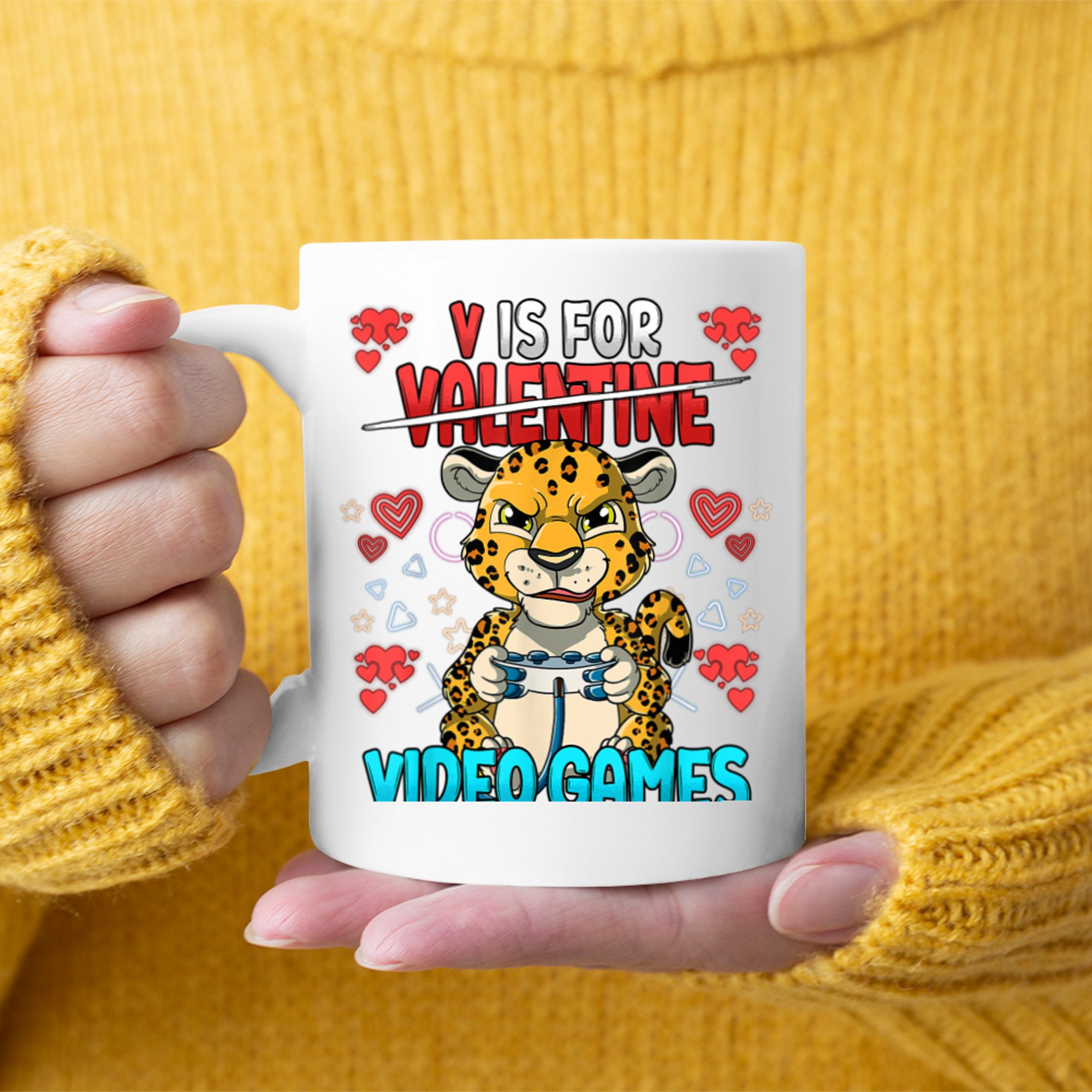 V Is For Video Games Valentines Day Gamer (18) mug white