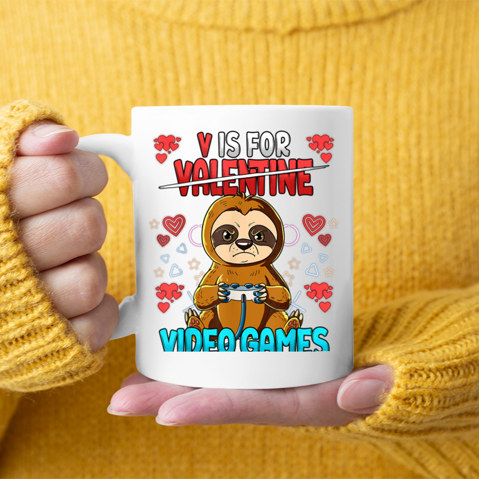 V Is For Video Games Valentines Day Gamer (19) mug white