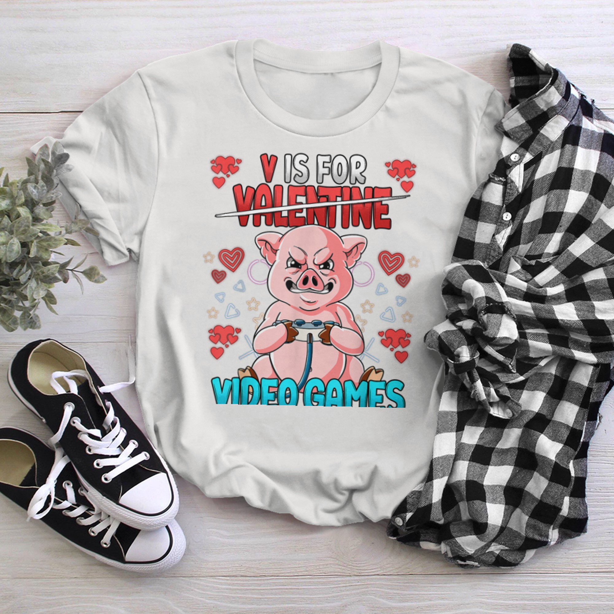 V Is For Video Games Valentines Day Gamer (2) t-shirt white