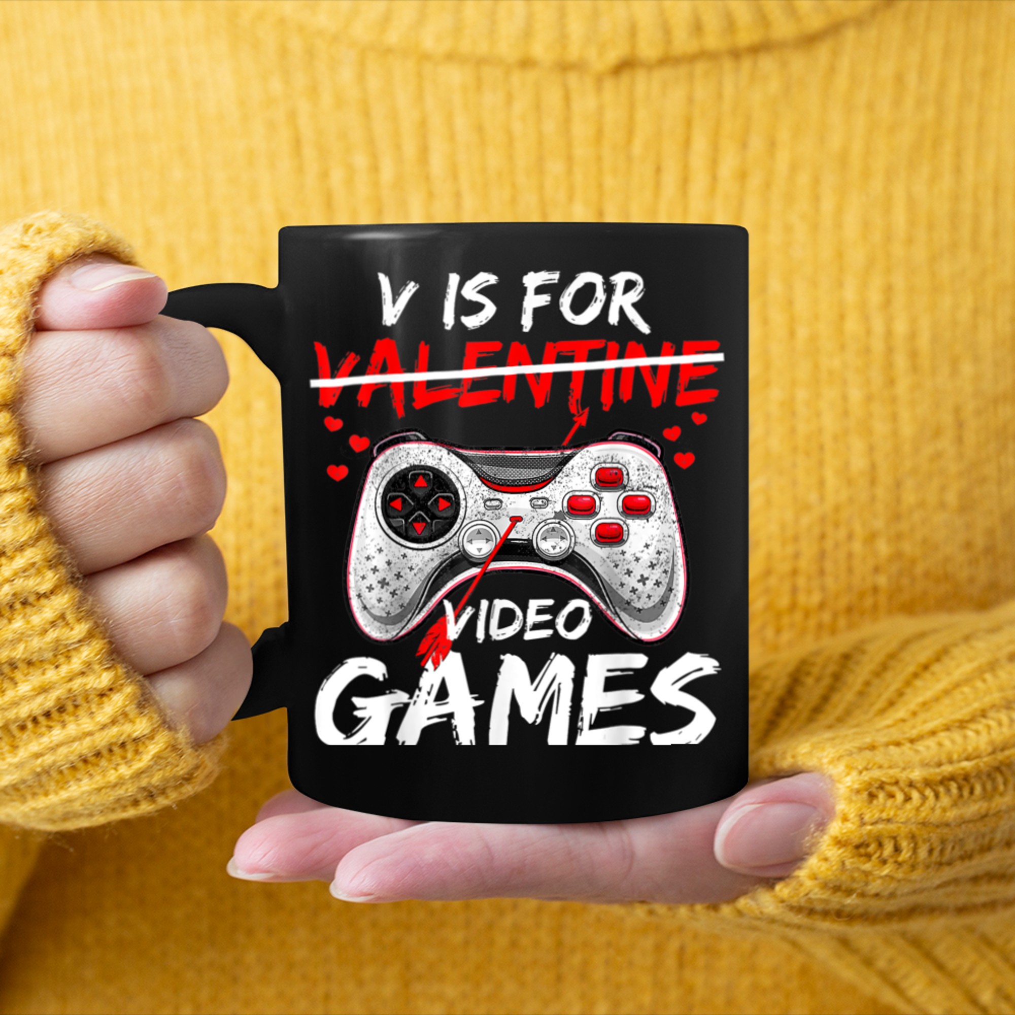 V Is For Video Games Valentines Day Gamer (20) mug black