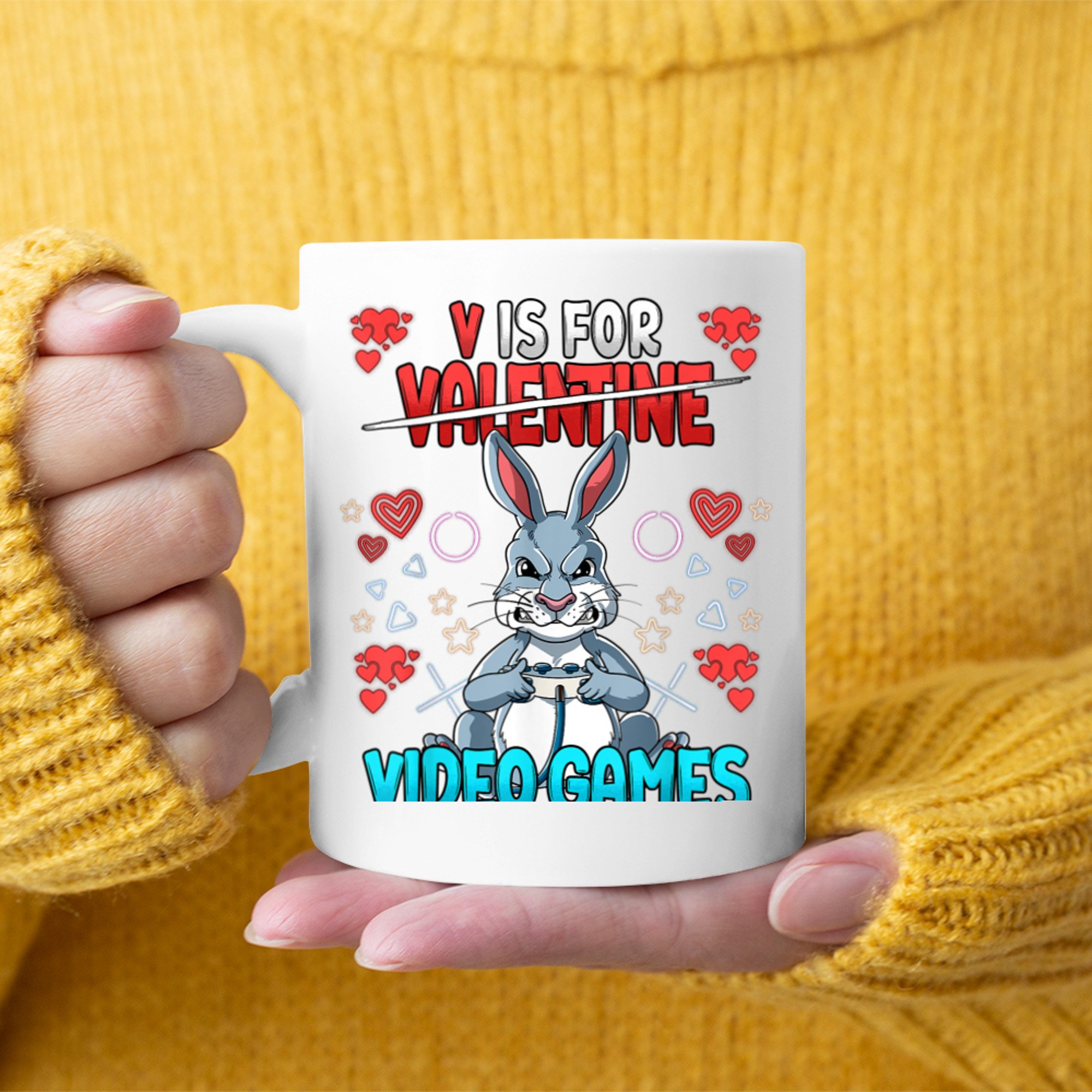 V Is For Video Games Valentines Day Gamer (21) mug white