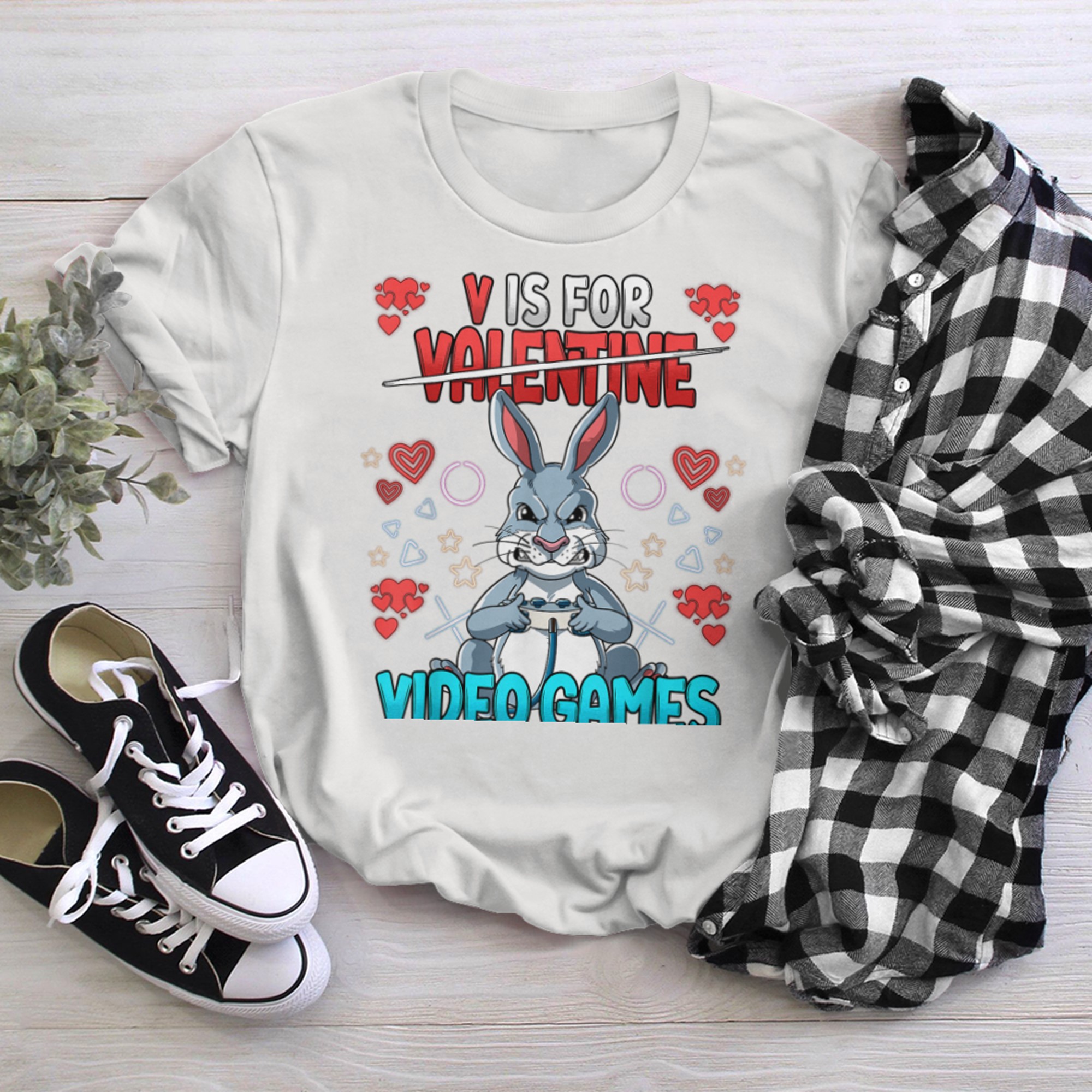 V Is For Video Games Valentines Day Gamer (21) t-shirt white