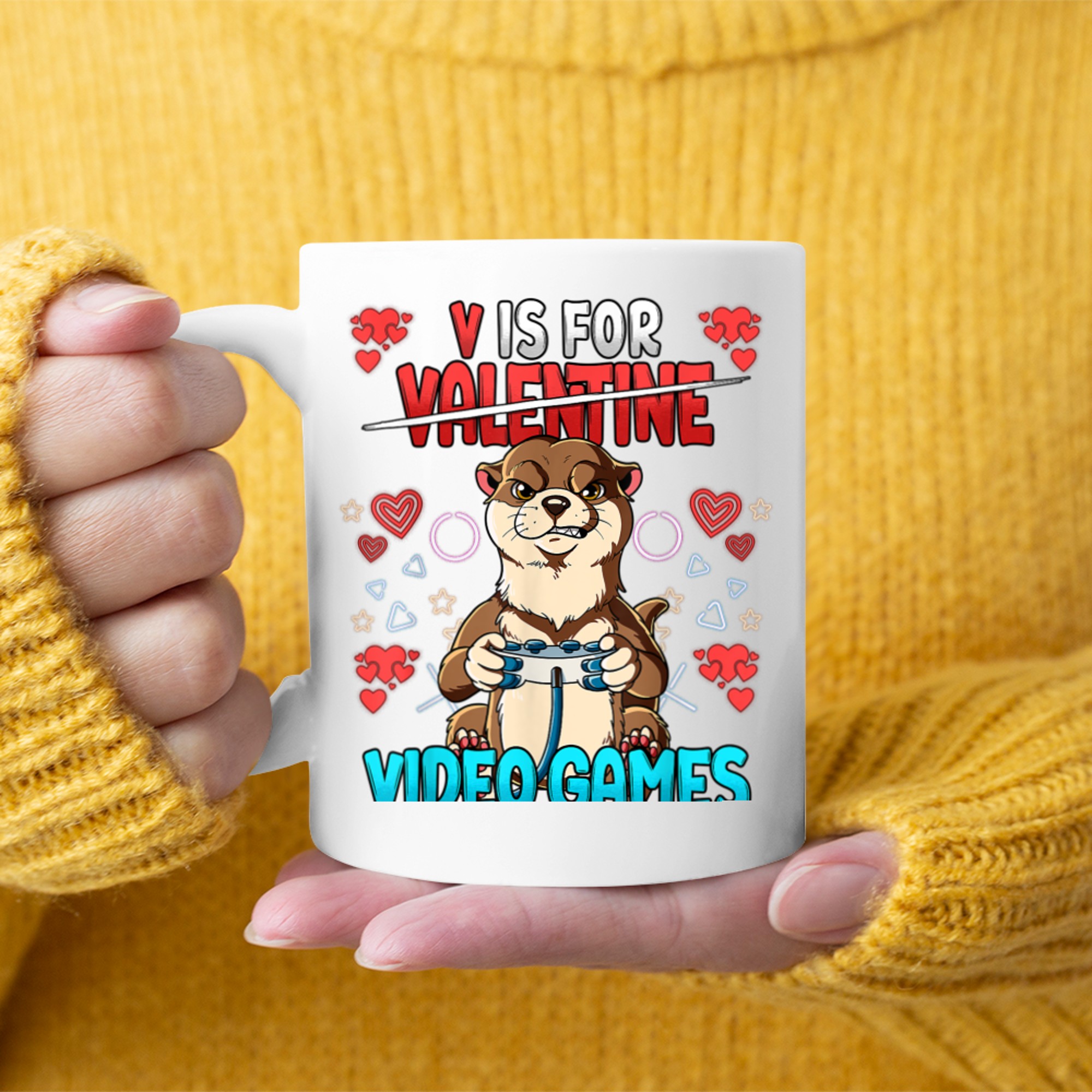 V Is For Video Games Valentines Day Gamer (22) mug white