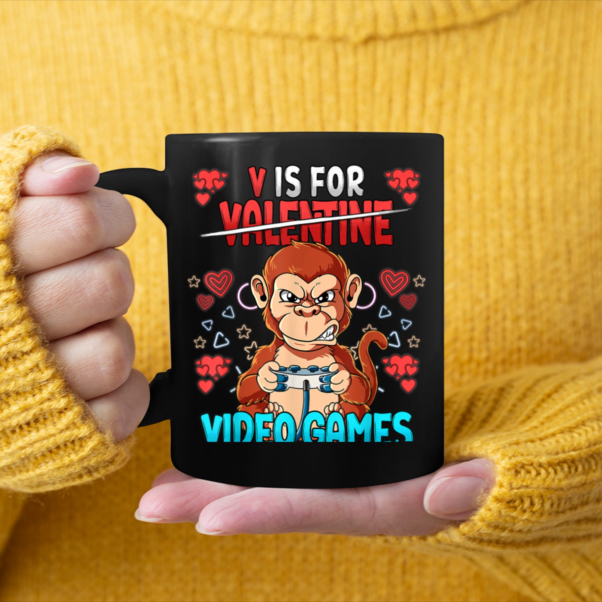 V Is For Video Games Valentines Day Gamer (3) mug black