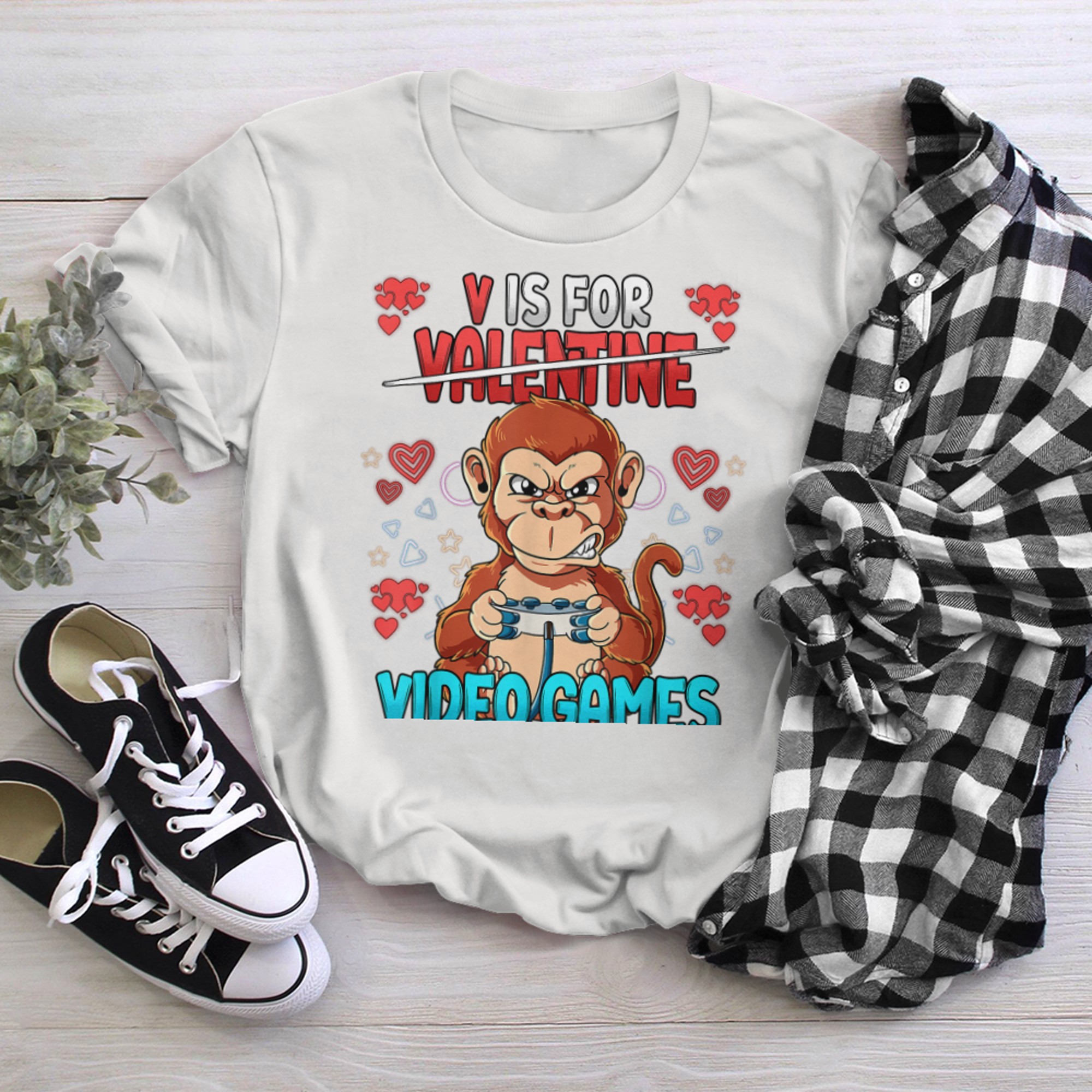 V Is For Video Games Valentines Day Gamer (3) t-shirt white