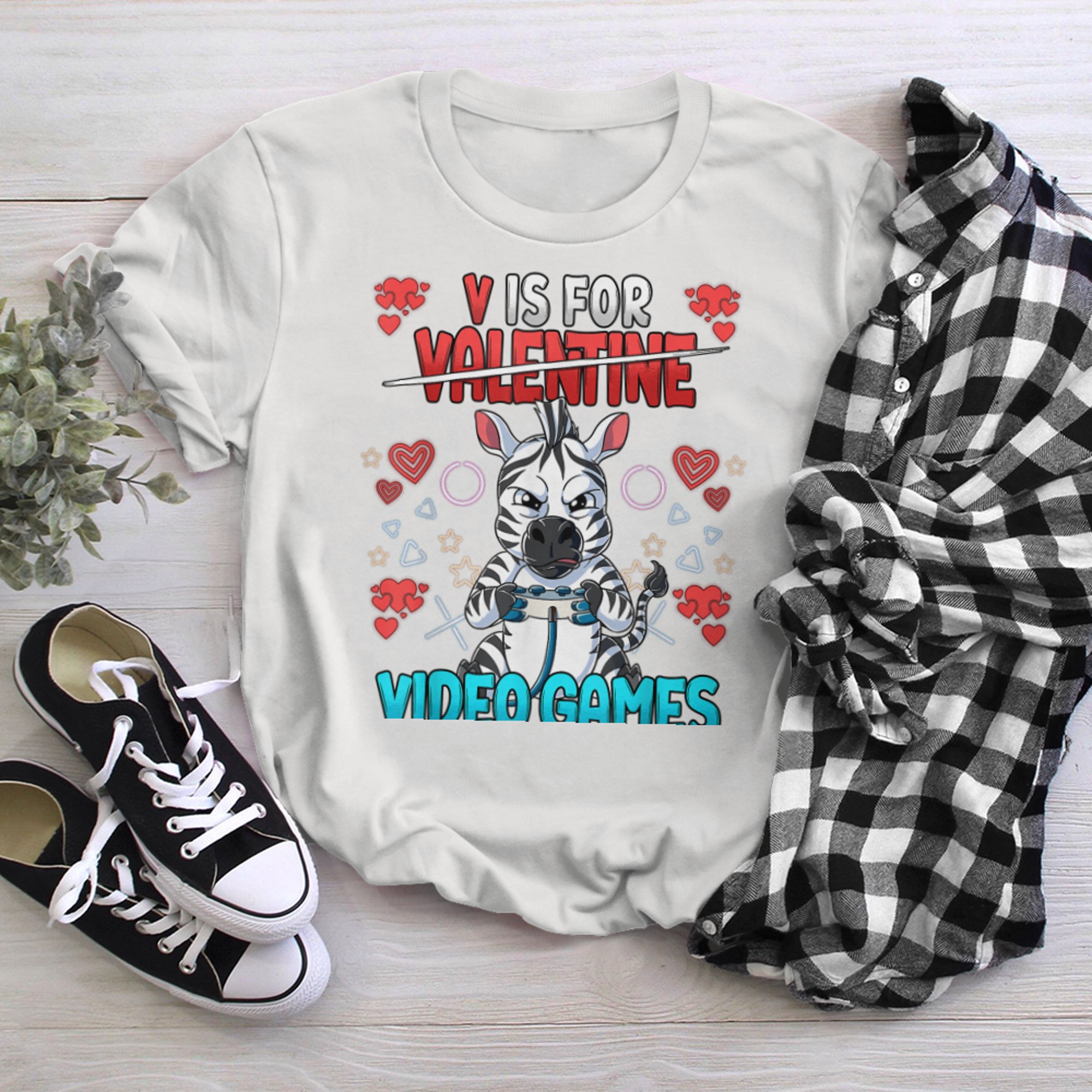 V Is For Video Games Valentines Day Gamer (4) t-shirt white