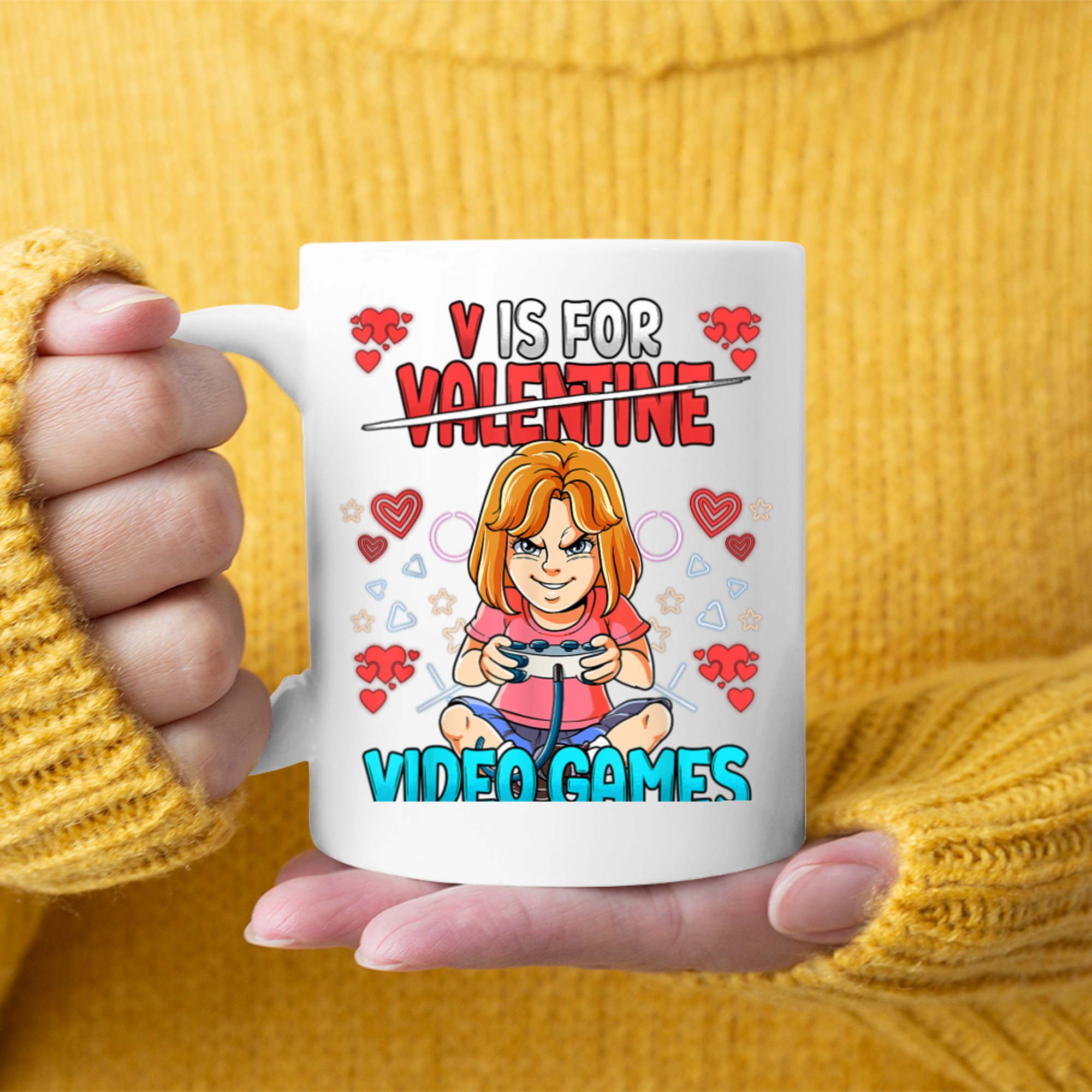 V Is For Video Games Valentines Day Gamer (5) mug white