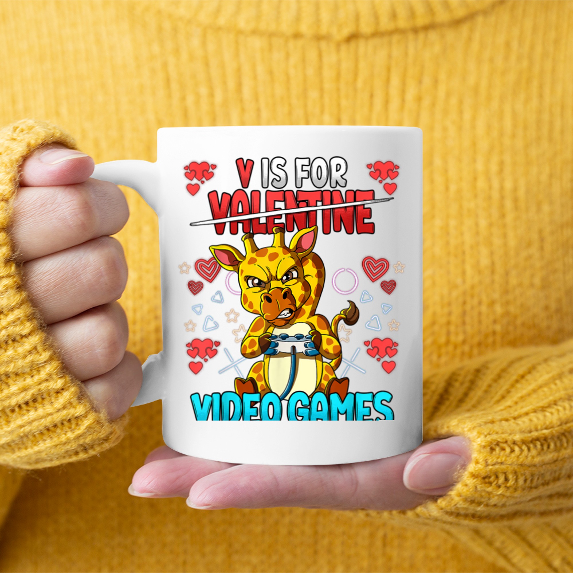 V Is For Video Games Valentines Day Gamer (6) mug white