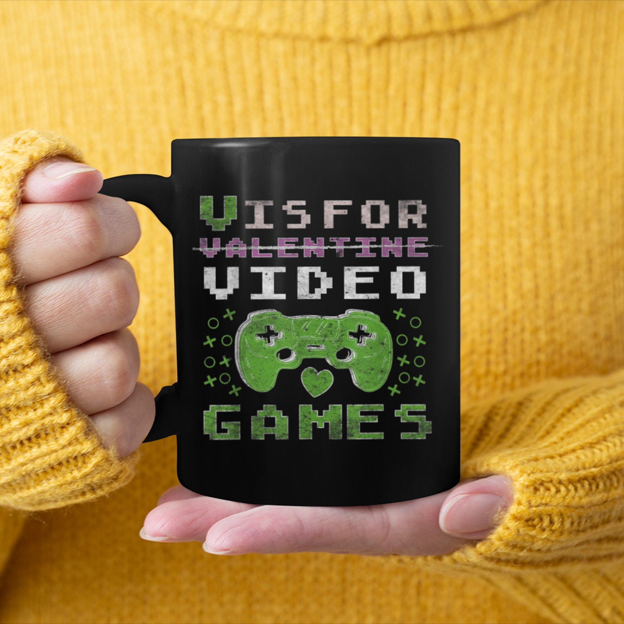 V is for Video Games Valentines Day Gamer (7) mug black