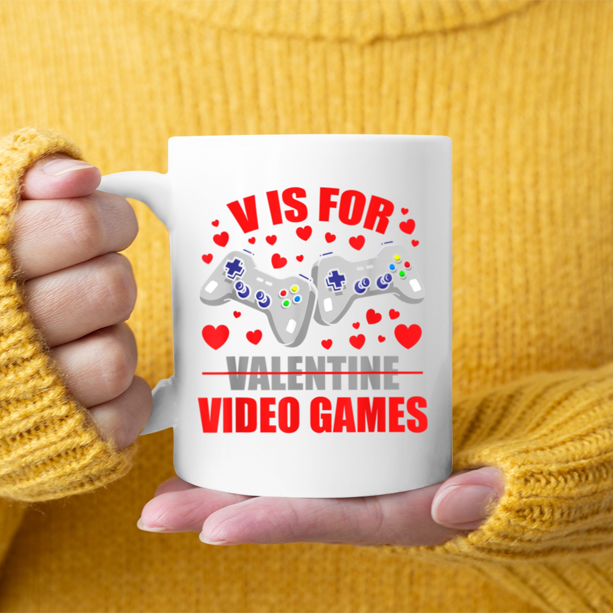 V Is For Video Games Valentines Day Gamer (8) mug white