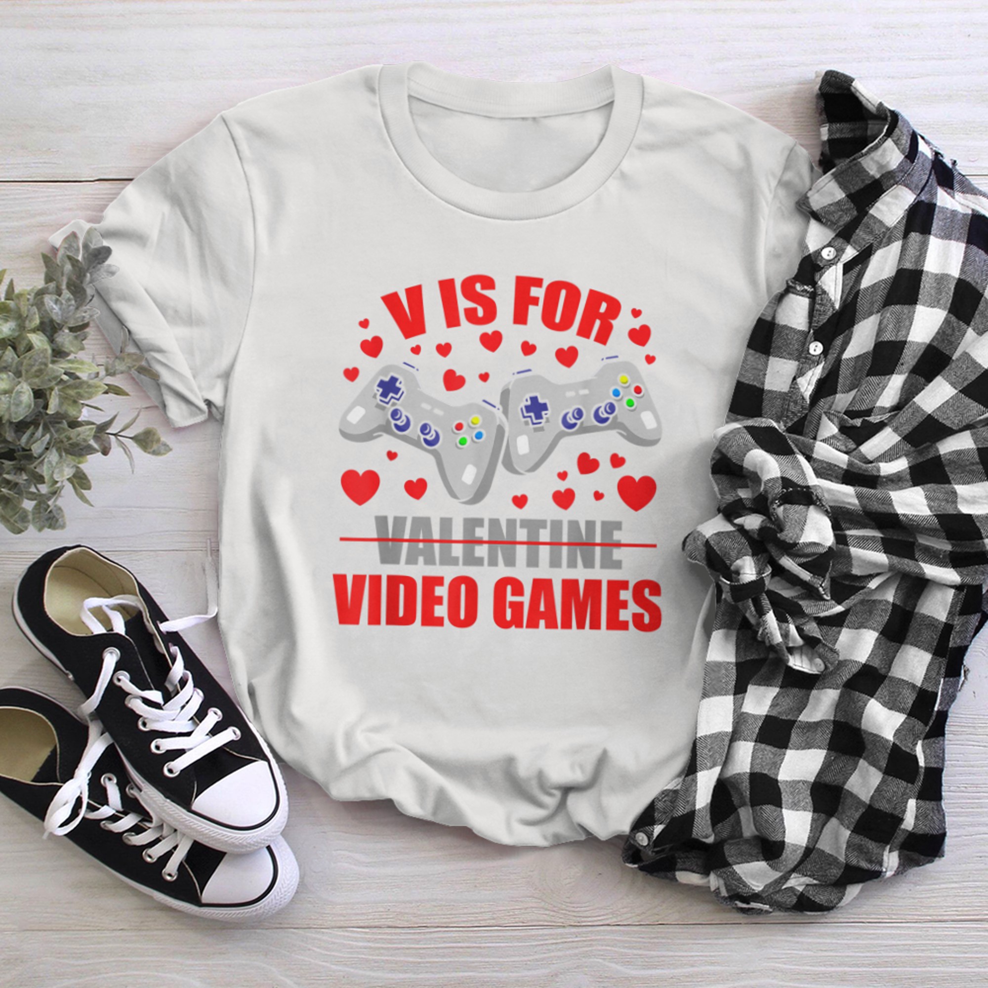 V Is For Video Games Valentines Day Gamer (8) t-shirt white