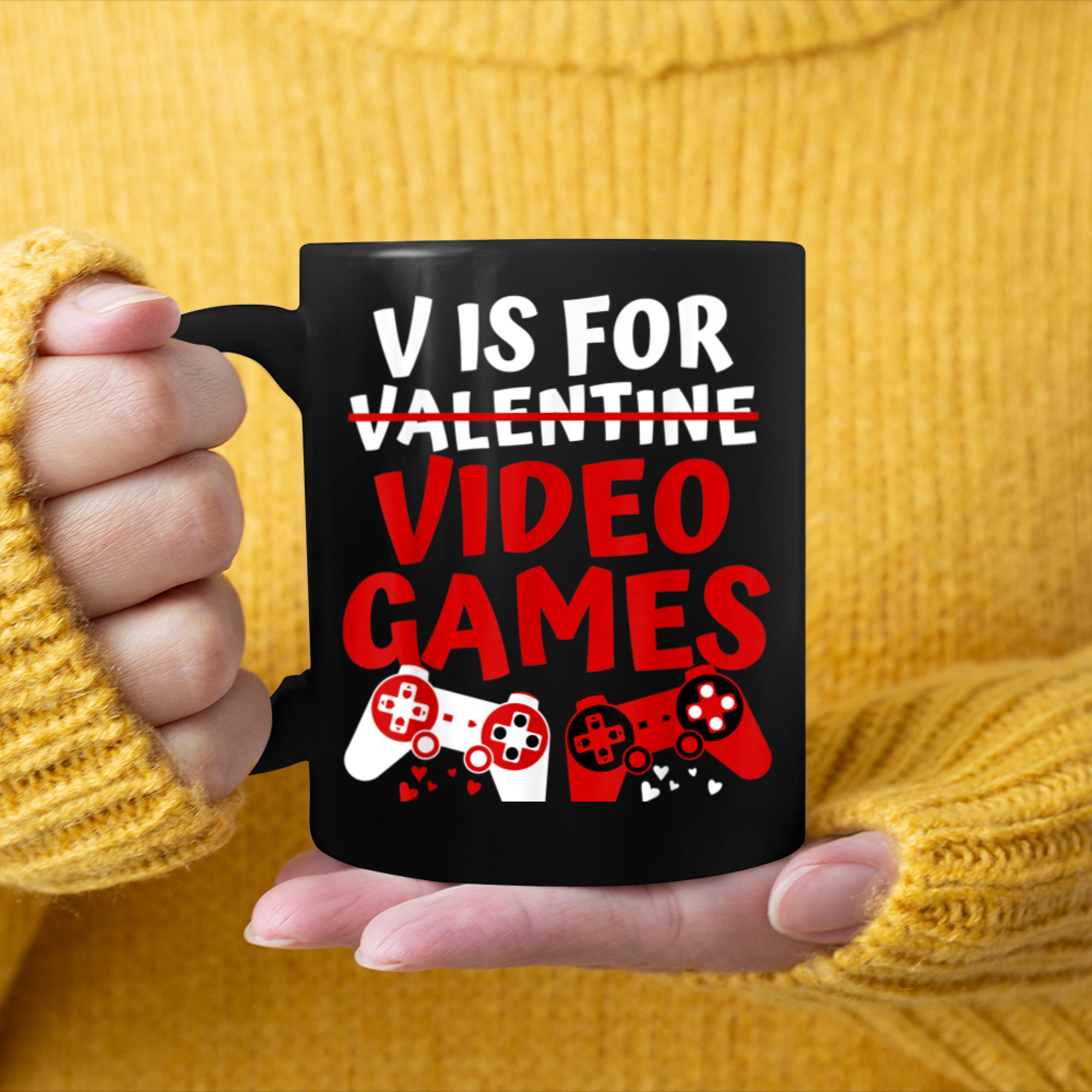 V Is For Video Games Valentines Day Gamer Boy Men (1) mug black