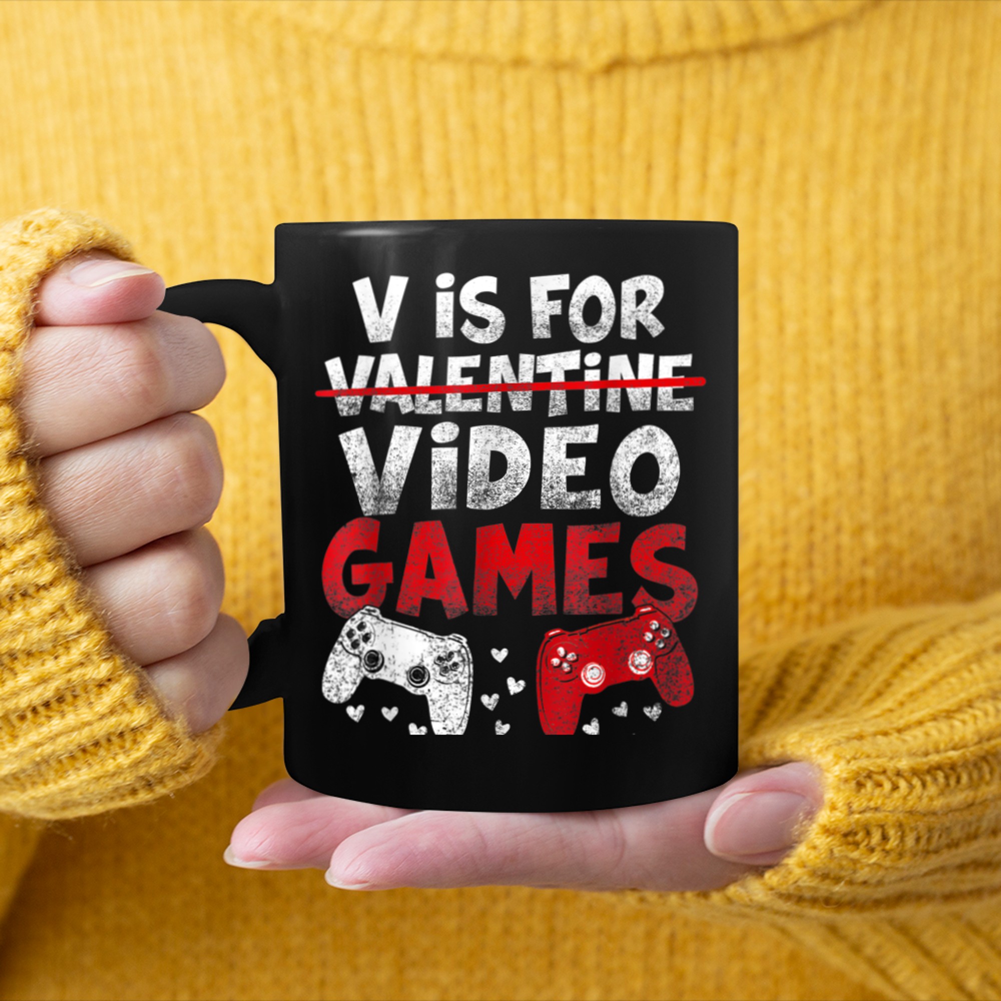 V Is For Video Games Valentines Day Gamer Boy Men mug black