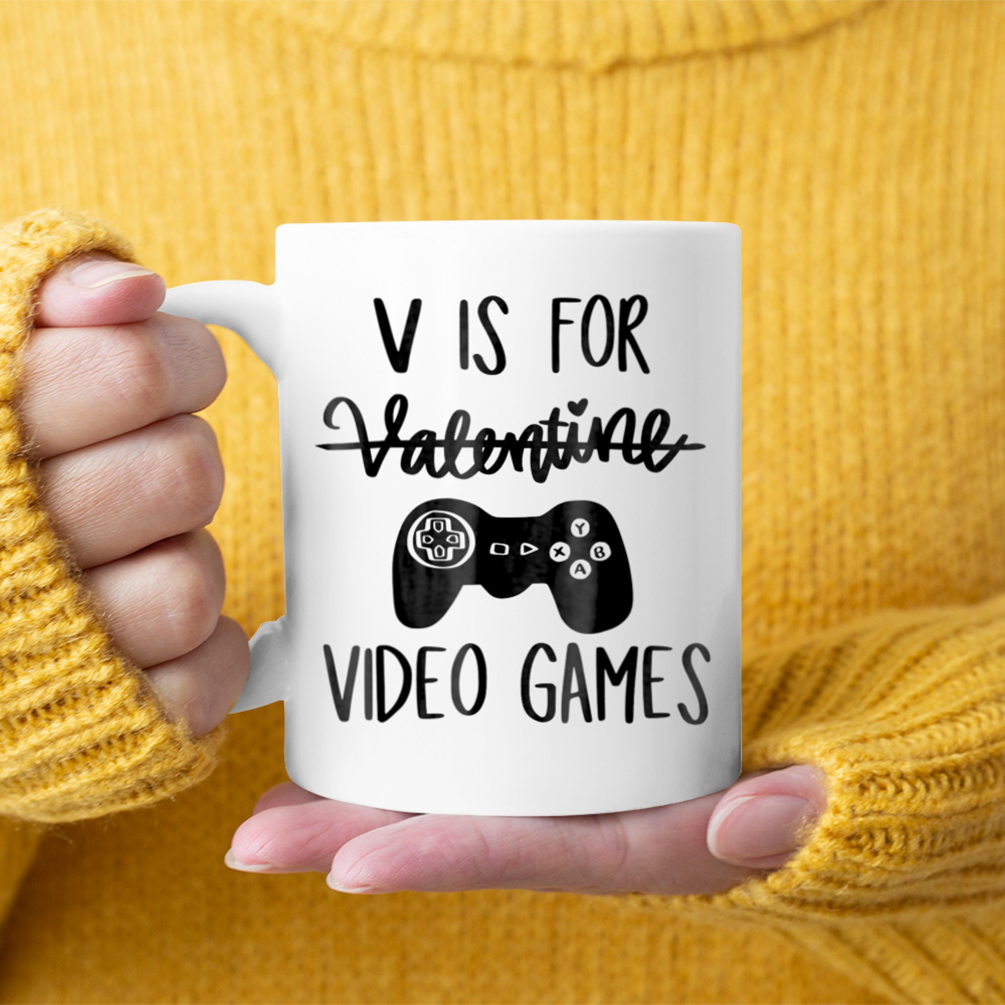 V Is For Video Games Valentines Day Gamer Boy Men Valentine (1) mug white