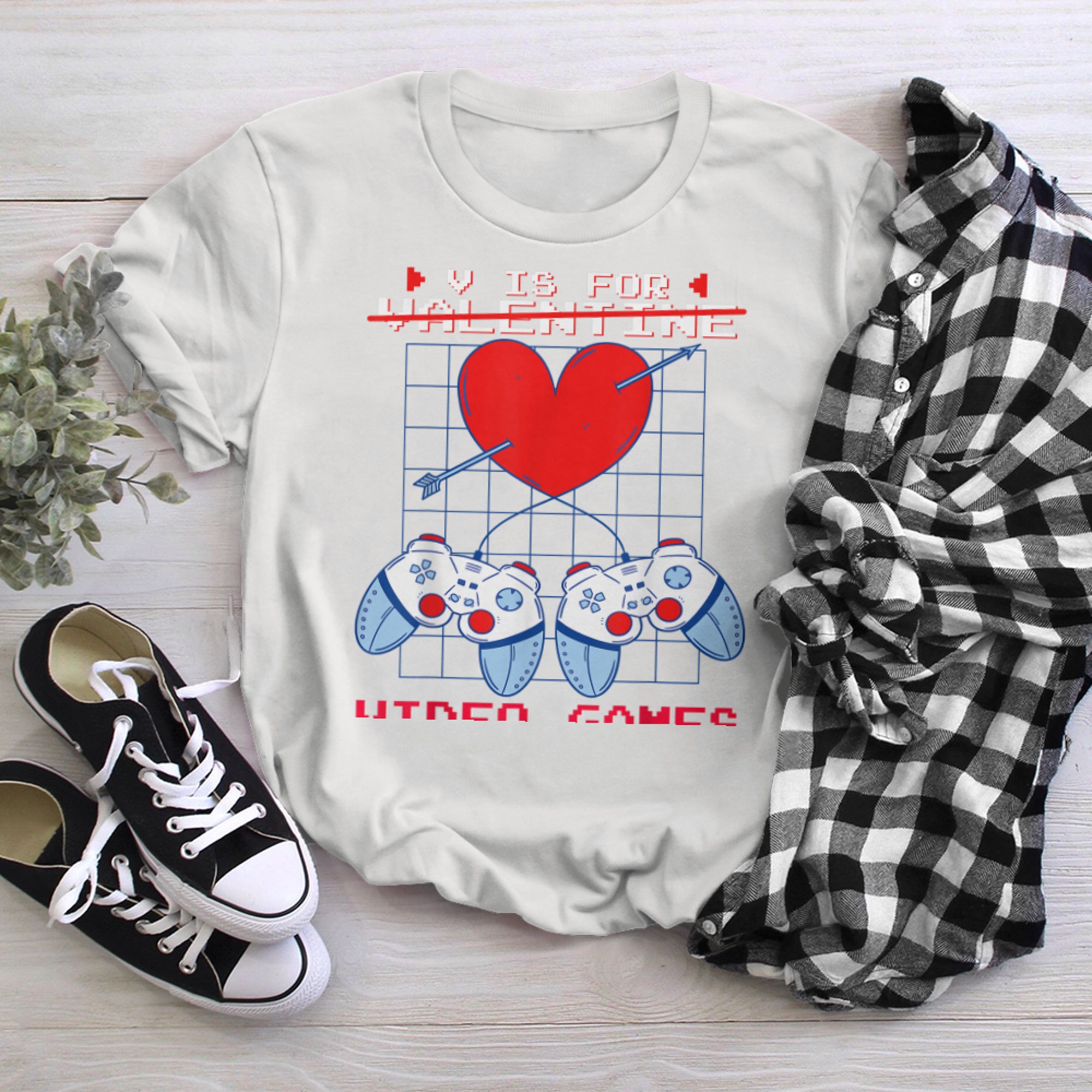 V is for Video Games Valentines Day Gamer Boys Gaming Vday t-shirt white