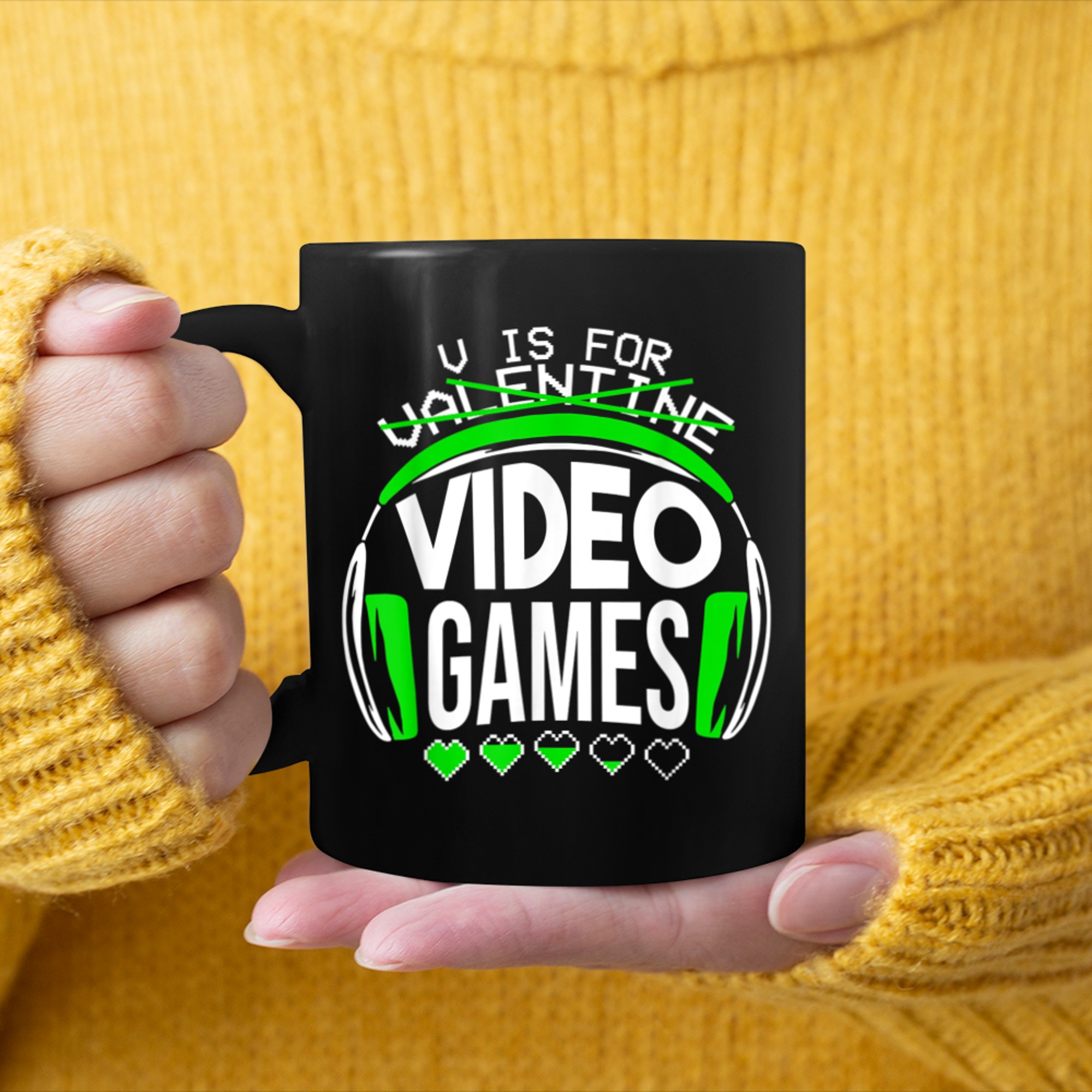 V Is For Video Games Valentines Day Gamer Gamings mug black