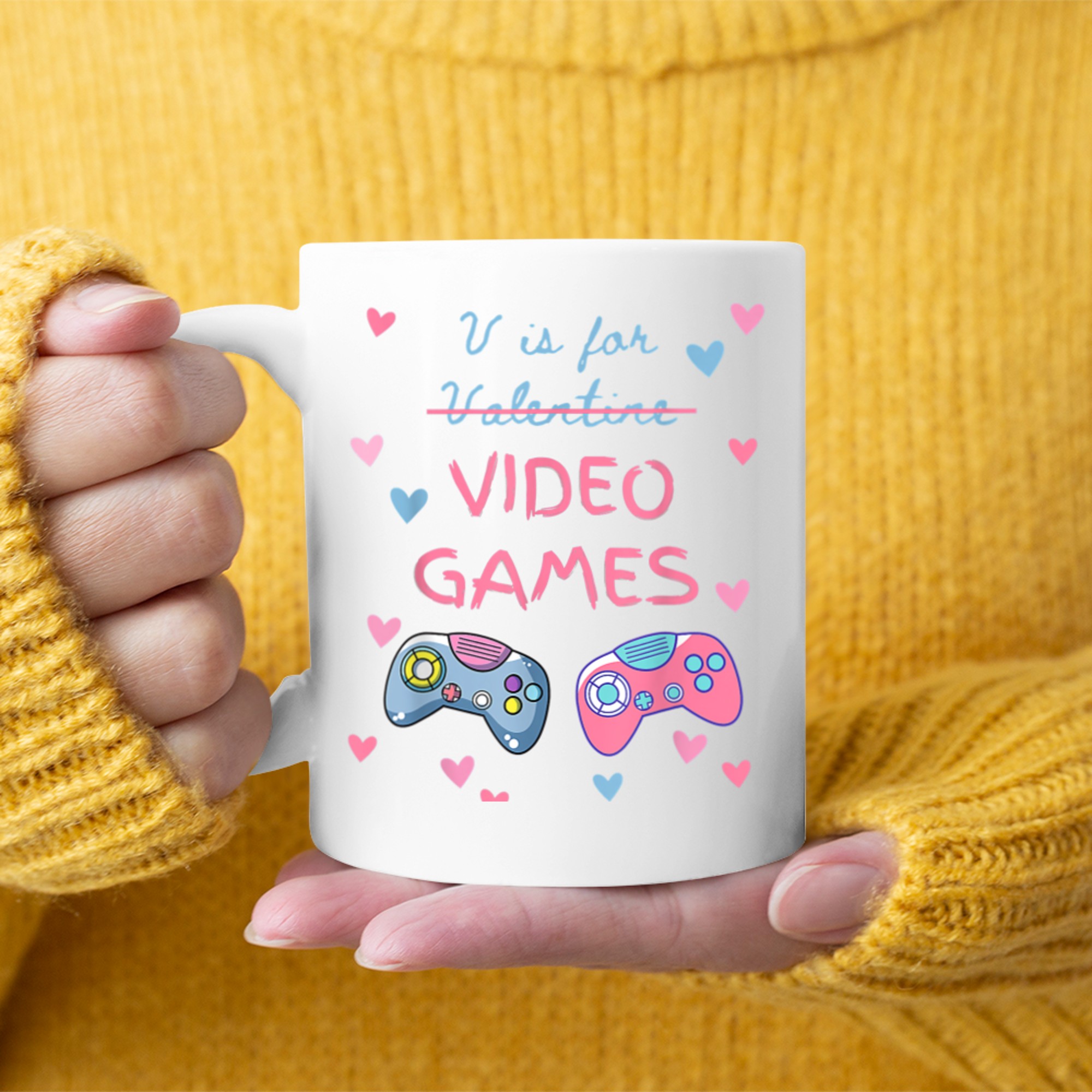 V Is For Video Games Valentines Day Gamer Girl Womens mug white