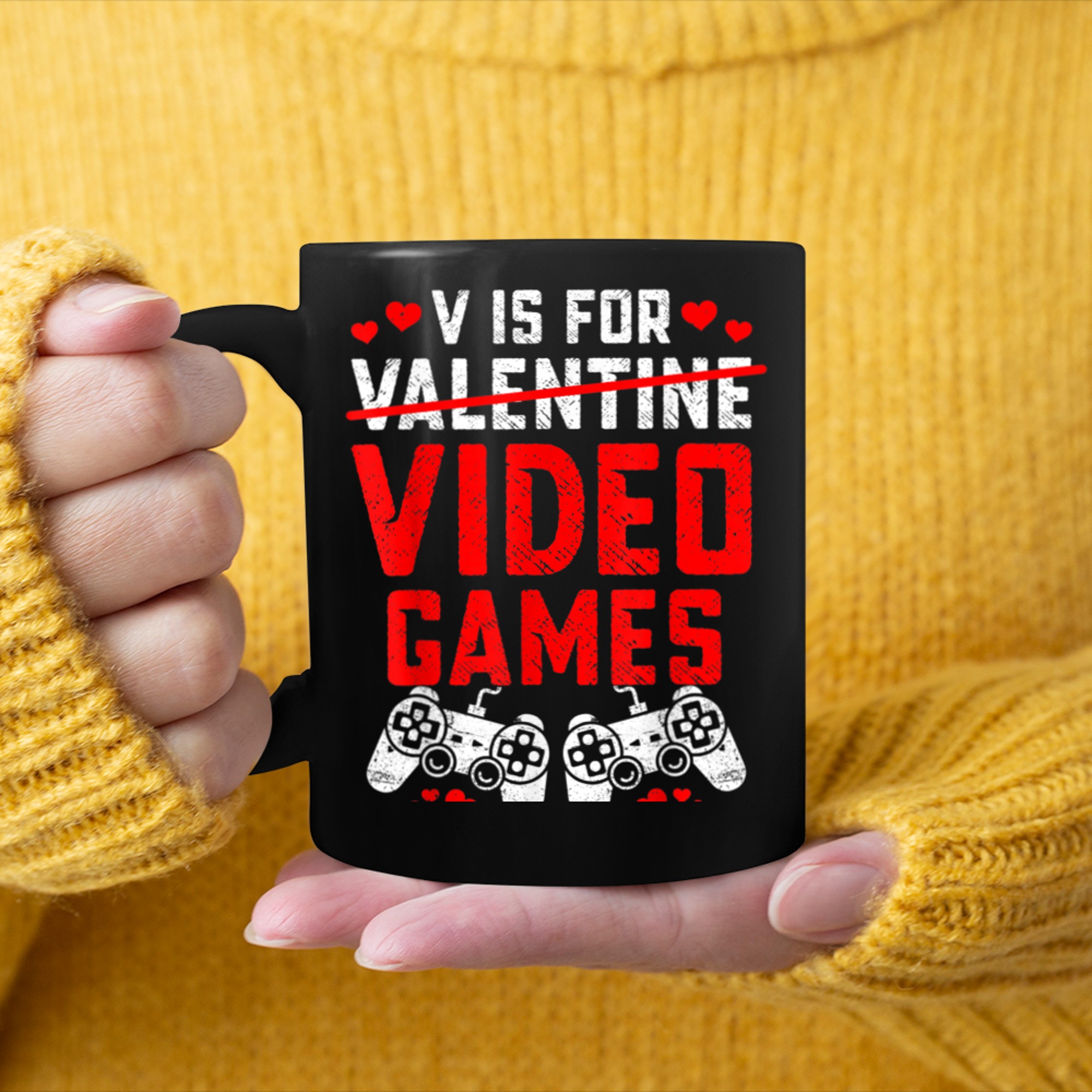 V Is For Video Games Valentines Day Gamer Men Boys (1) mug black