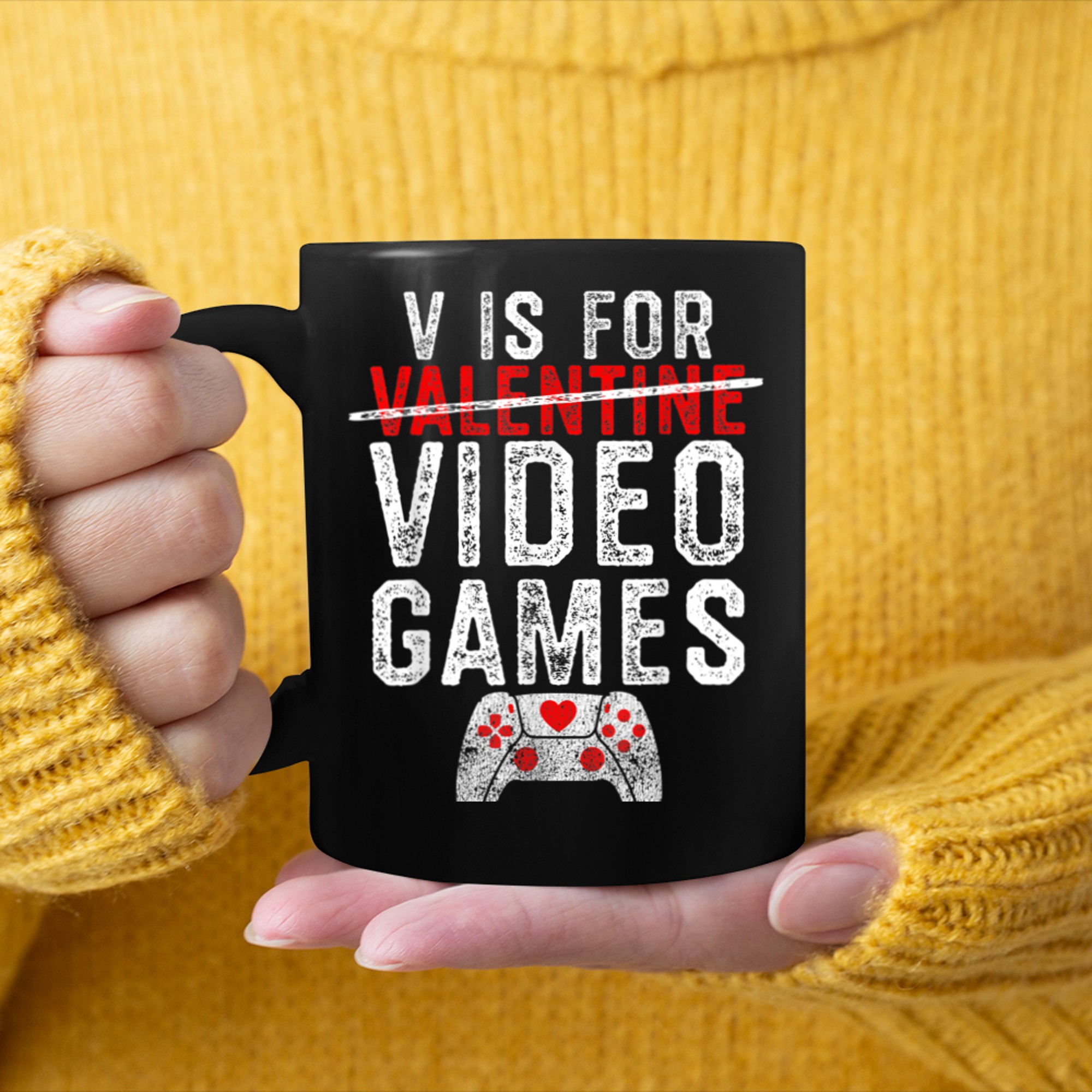 V is for Video Games Valentines Day Gamer Men Boys (11) mug black