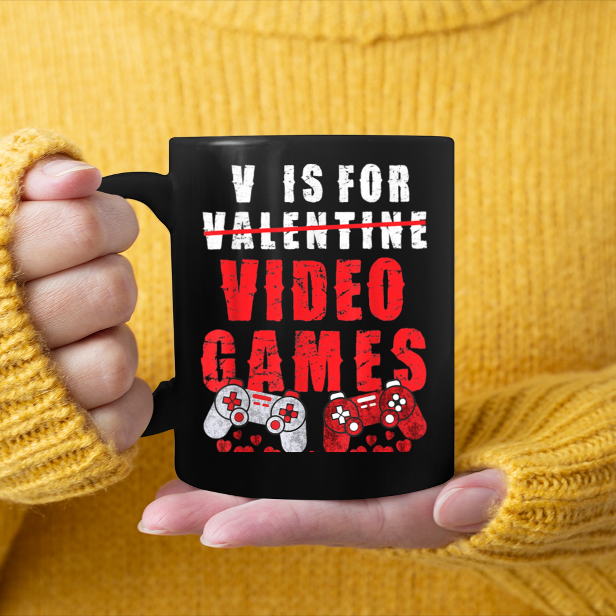 V is for Video Games Valentines Day Gamer Men Boys (12) mug black