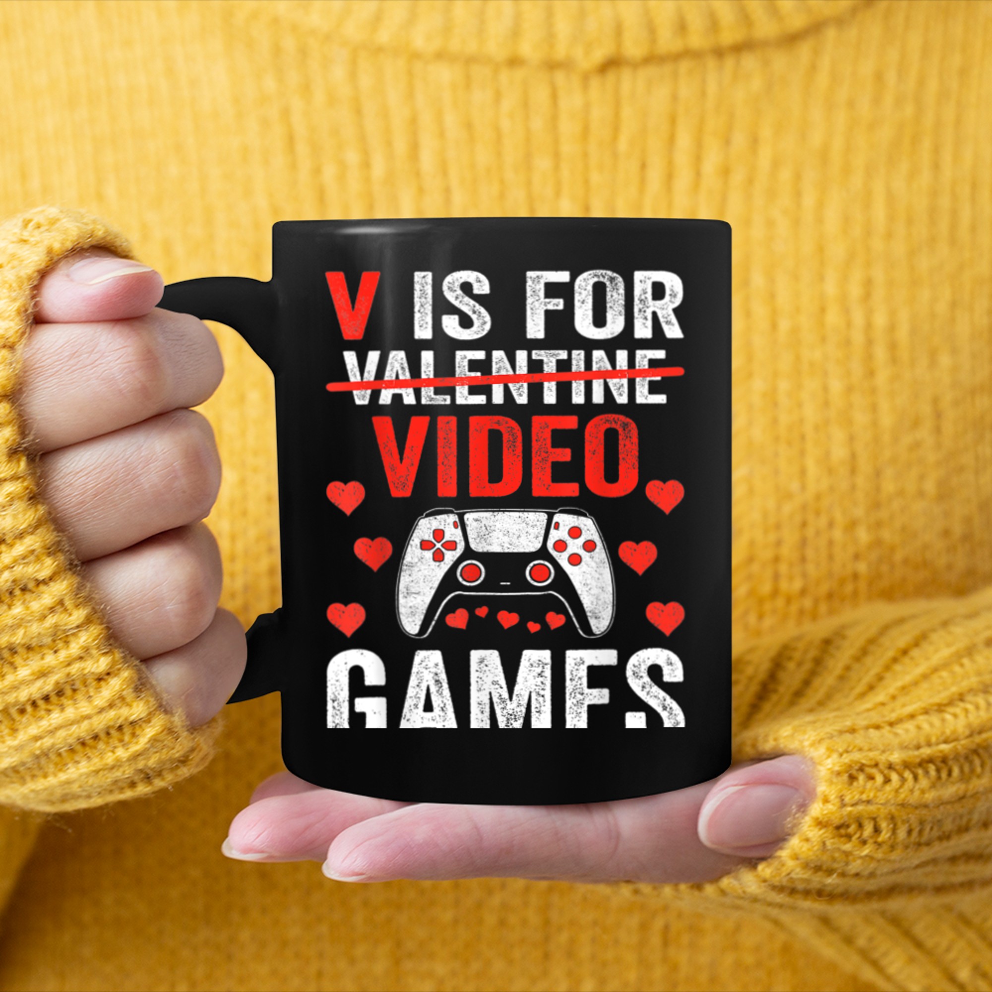 V Is For Video Games Valentines Day Gamer Men Boys (14) mug black