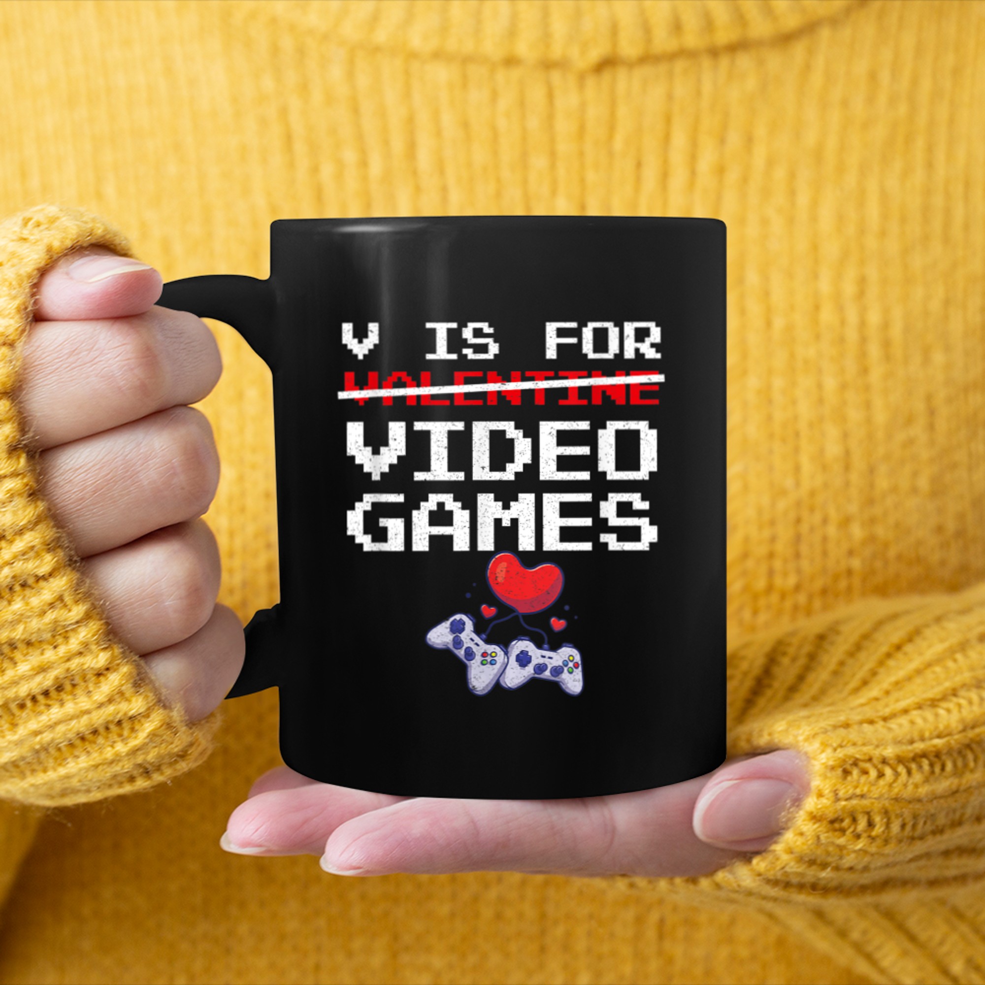 V is for Video Games Valentines Day Gamer Men Boys (16) mug black